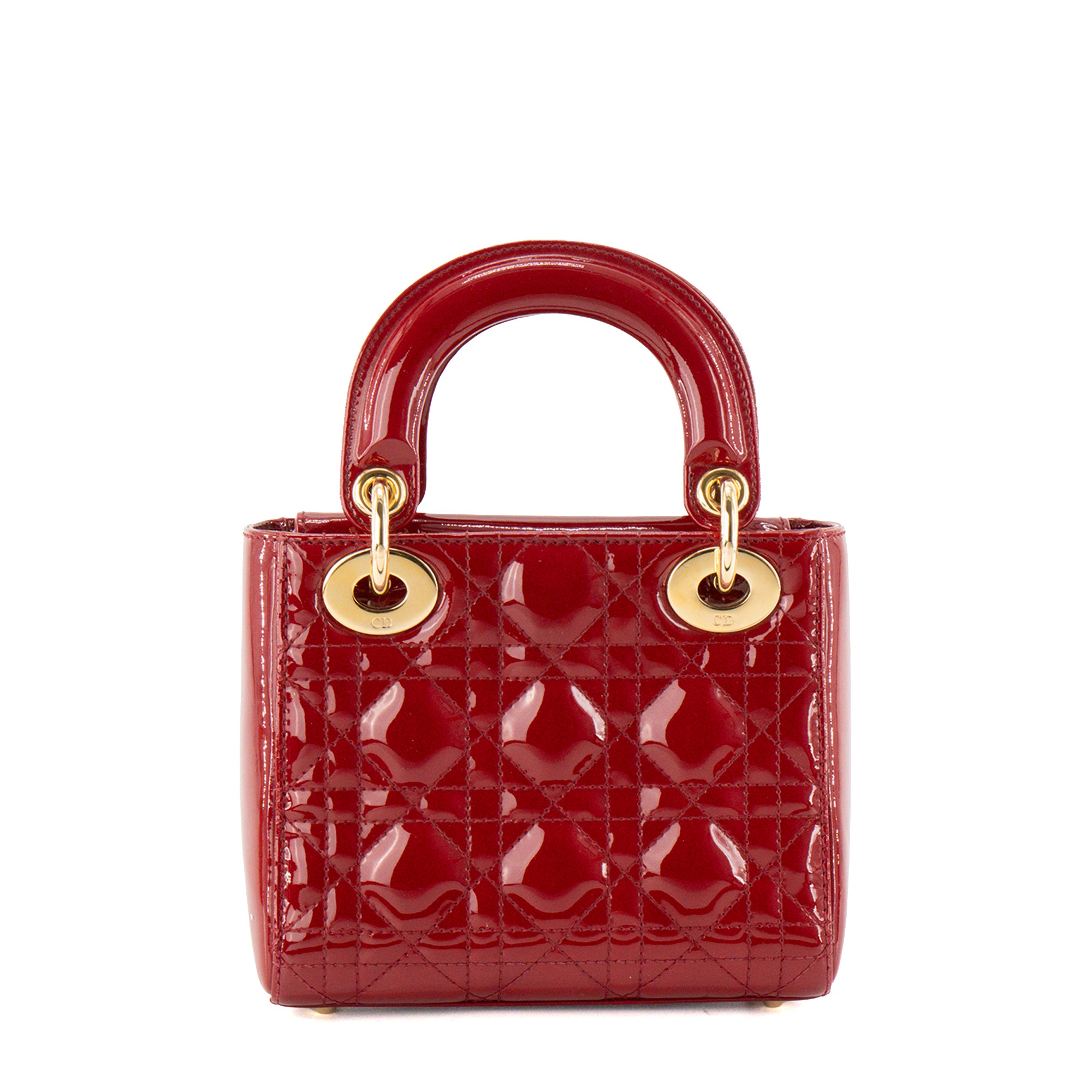 DIOR - Sac à bandoulière Lady Dior Mini en cuir cannage verni bordeaux