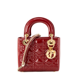 DIOR - Sac à bandoulière Lady Dior Mini en cuir cannage verni bordeaux