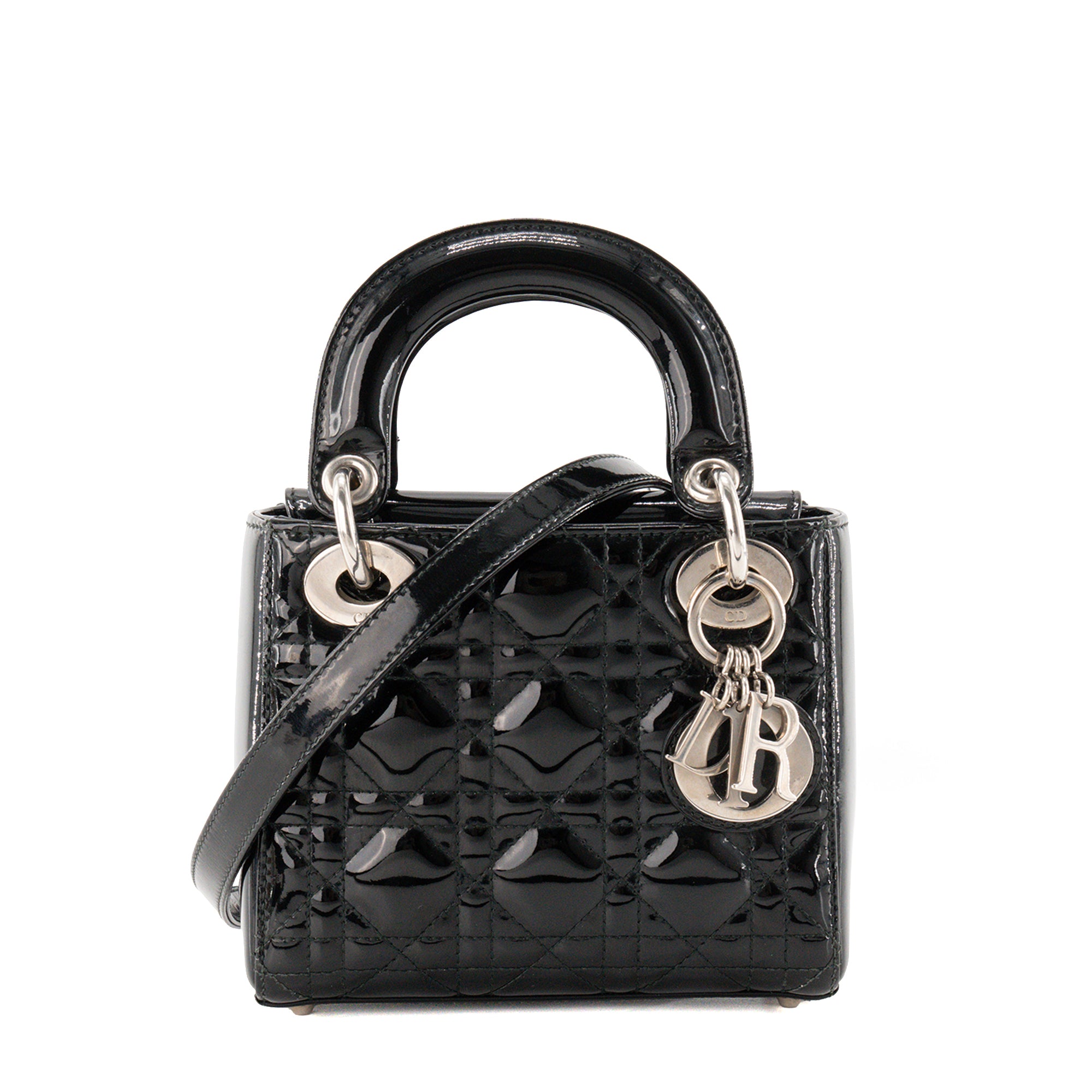 DIOR - Sac à bandoulière Lady Dior Mini en cuir cannage verni noir