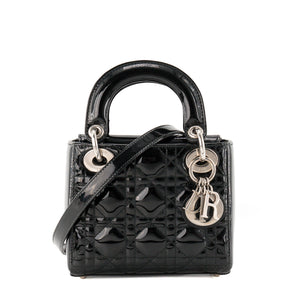 DIOR - Sac à bandoulière Lady Dior Mini en cuir cannage verni noir