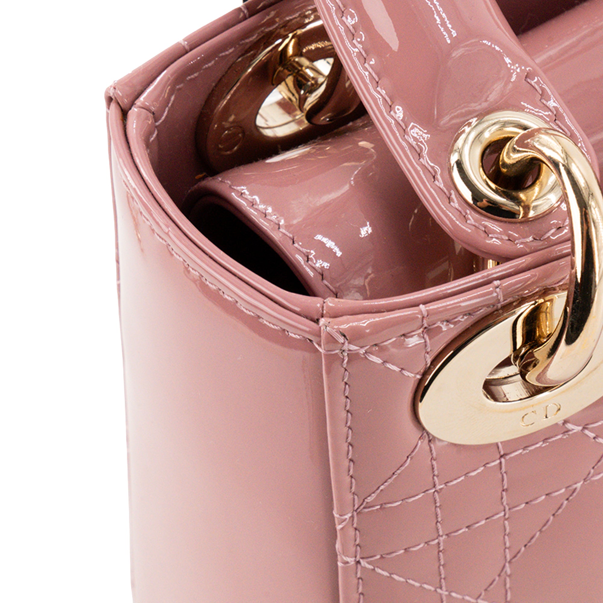 DIOR - Sac à bandoulière Lady Dior mini en cuir cannage verni rose