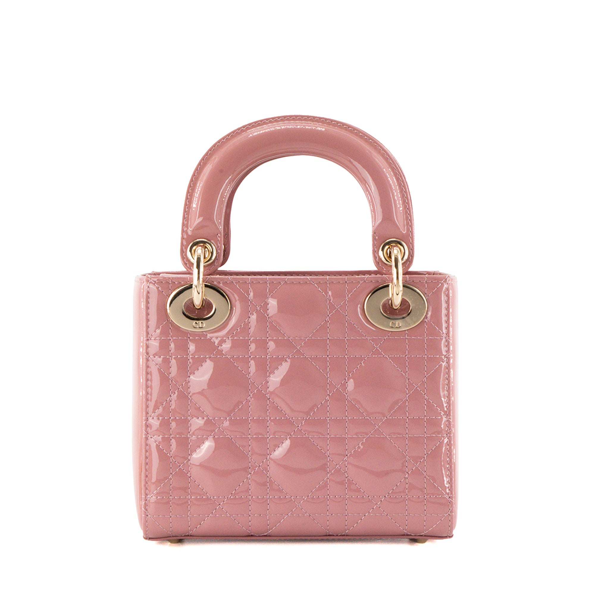 DIOR - Sac à bandoulière Lady Dior mini en cuir cannage verni rose