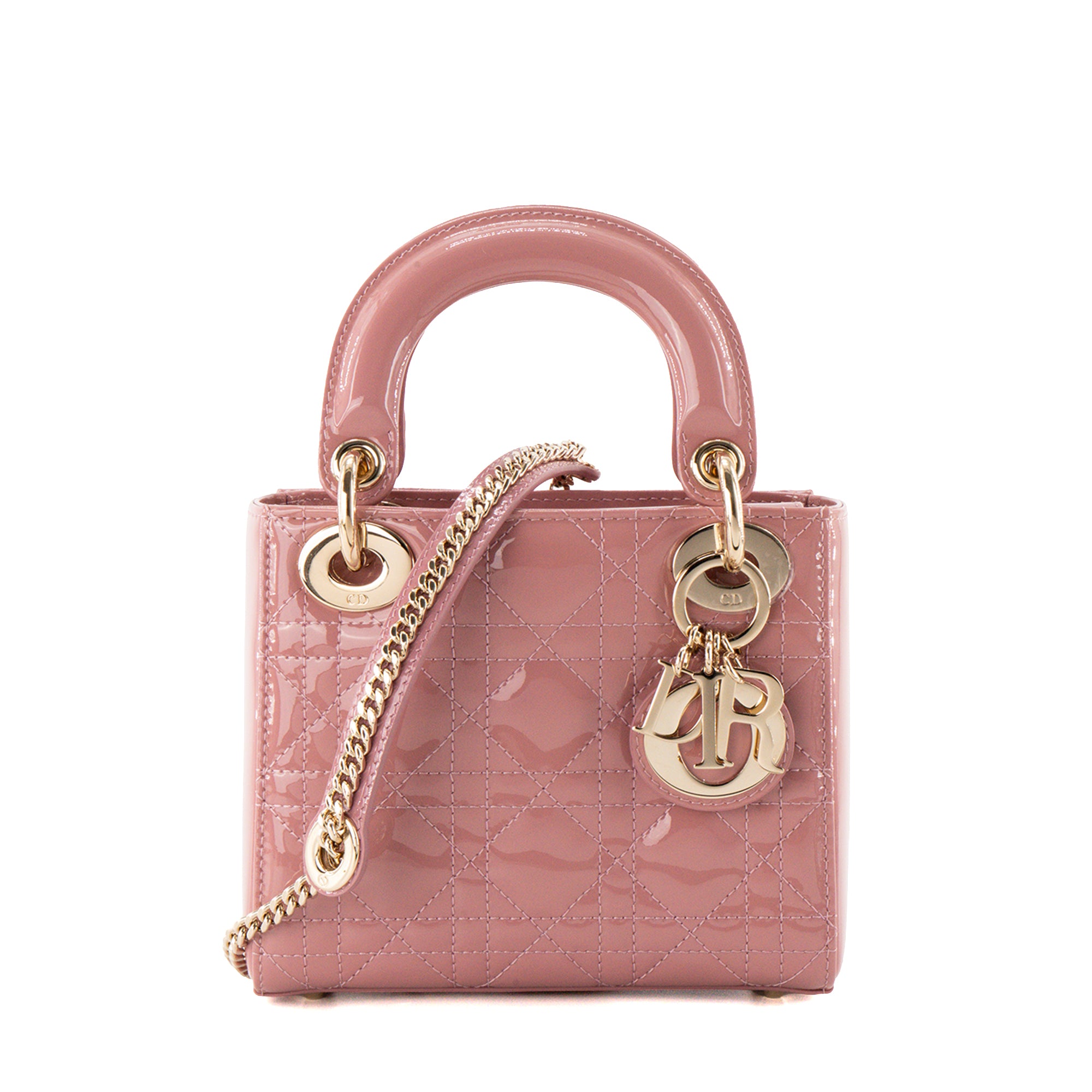 DIOR - Sac à bandoulière Lady Dior mini en cuir cannage verni rose