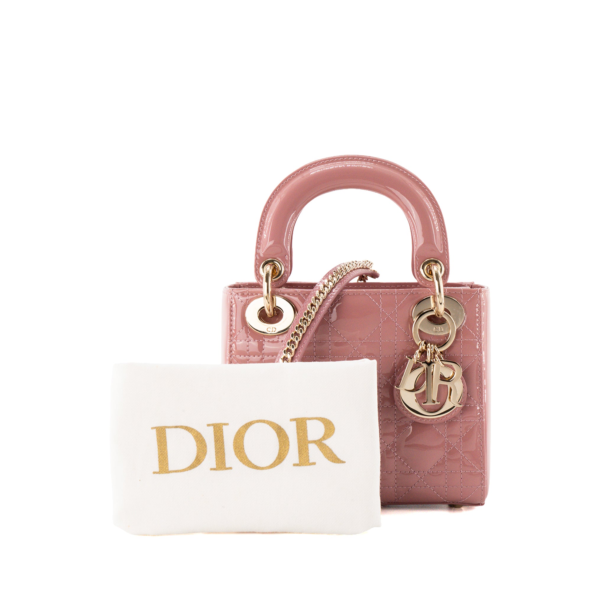 DIOR - Sac à bandoulière Lady Dior mini en cuir cannage verni rose