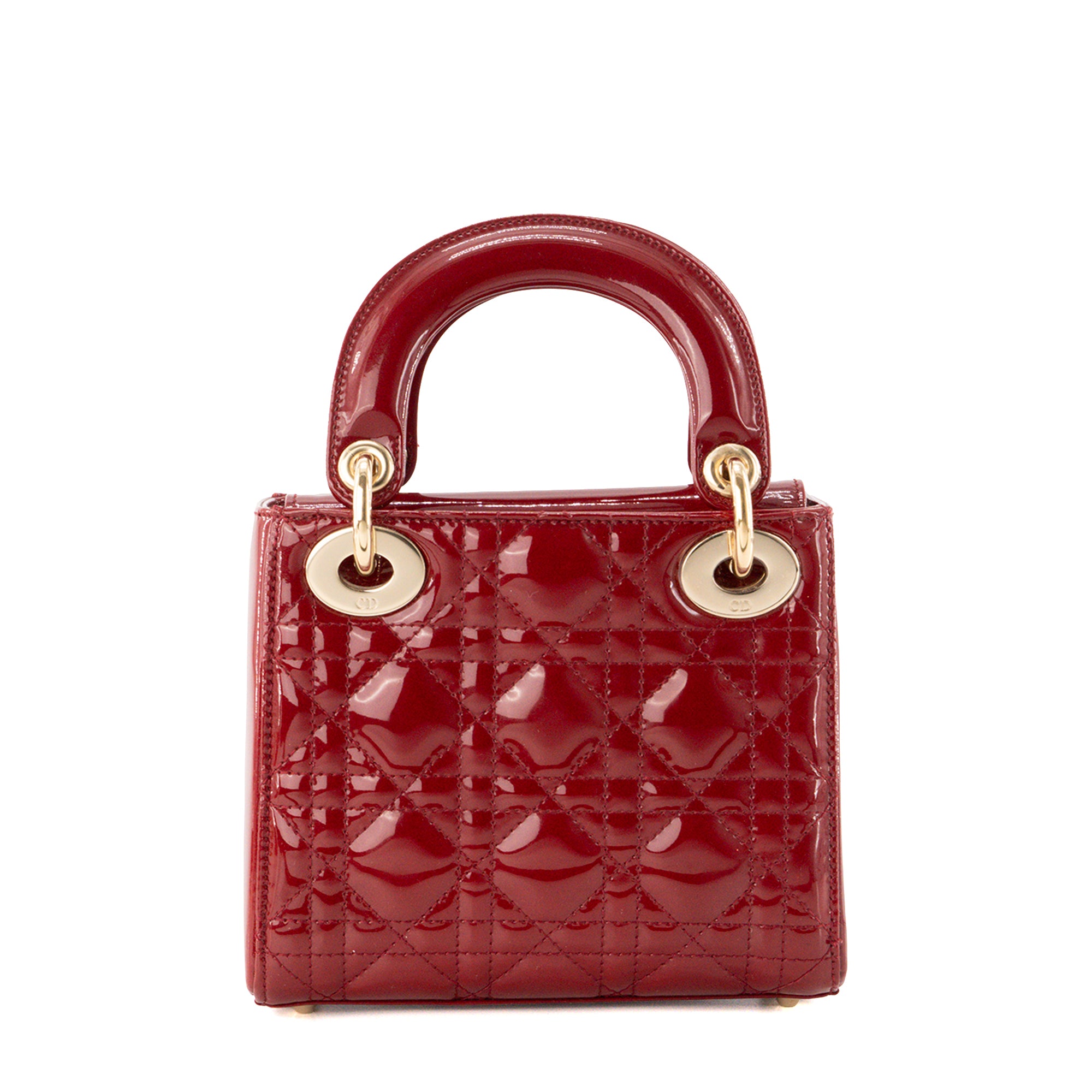 DIOR - Sac à bandoulière Lady Dior mini en cuir cannage verni rouge
