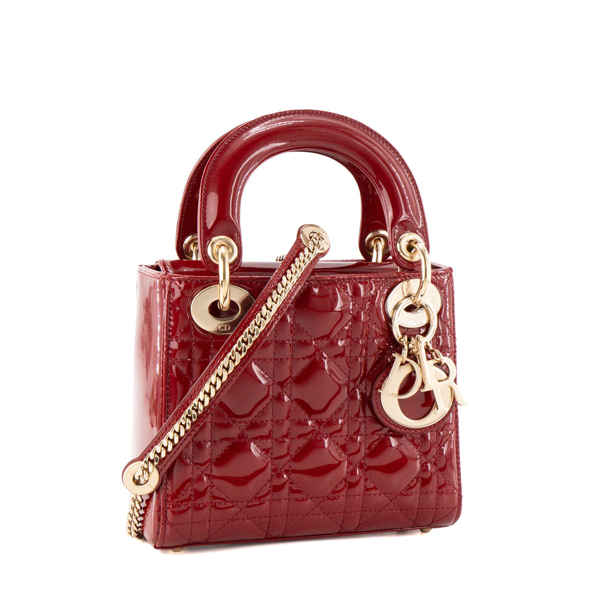 DIOR - Sac à bandoulière Lady Dior mini en cuir cannage verni rouge