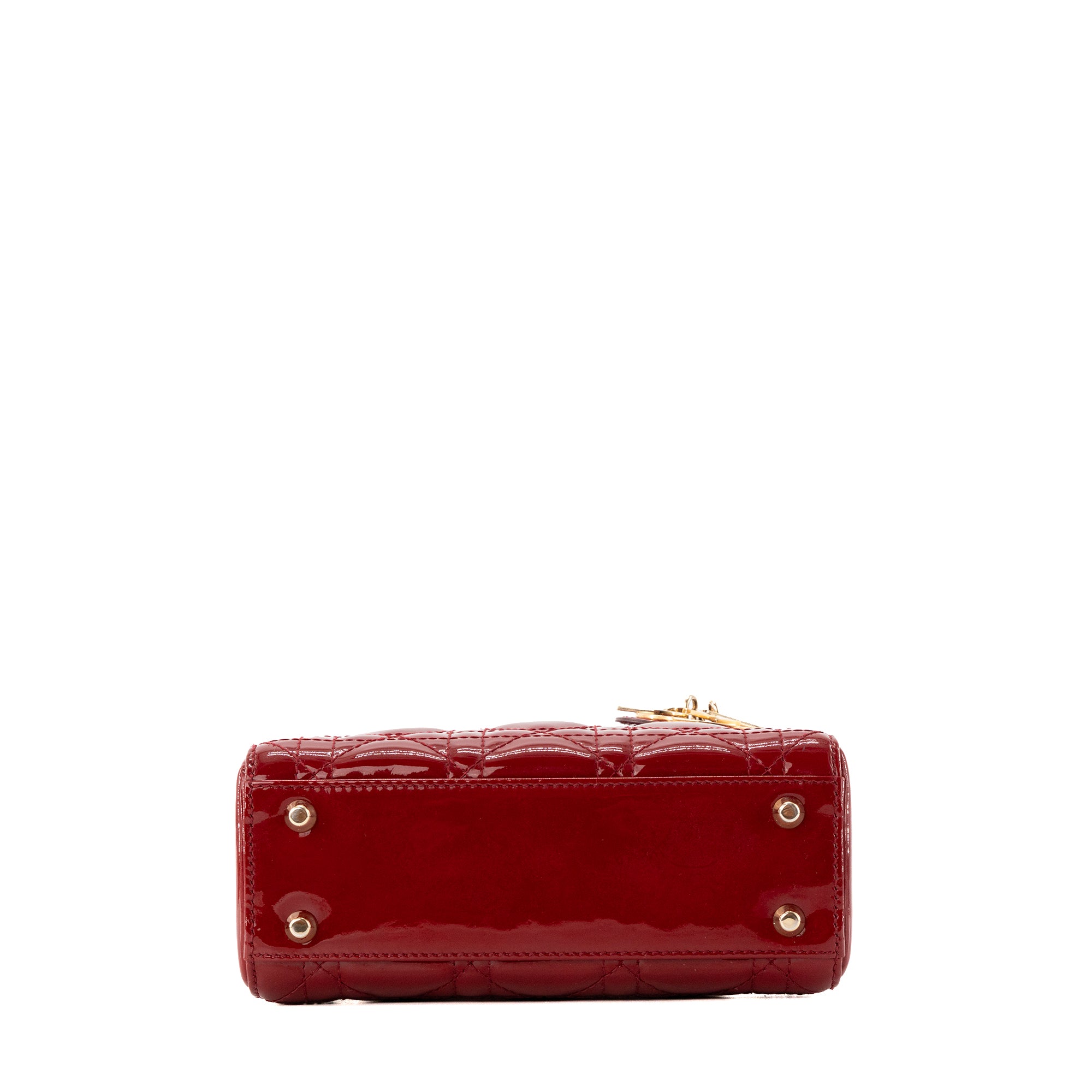 DIOR - Sac à bandoulière Lady Dior mini en cuir cannage verni bordeaux