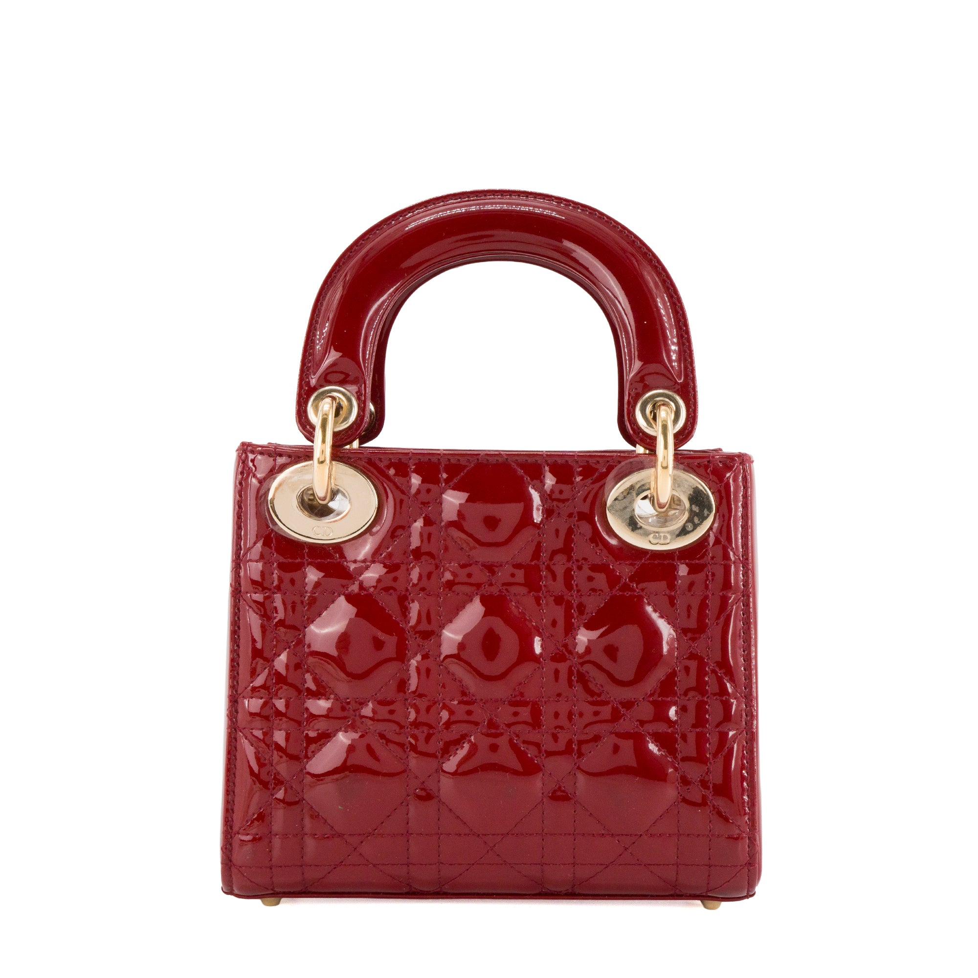 DIOR - Sac à bandoulière Lady Dior mini en cuir cannage verni rouge