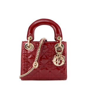 DIOR - Sac à bandoulière Lady Dior mini en cuir cannage verni rouge