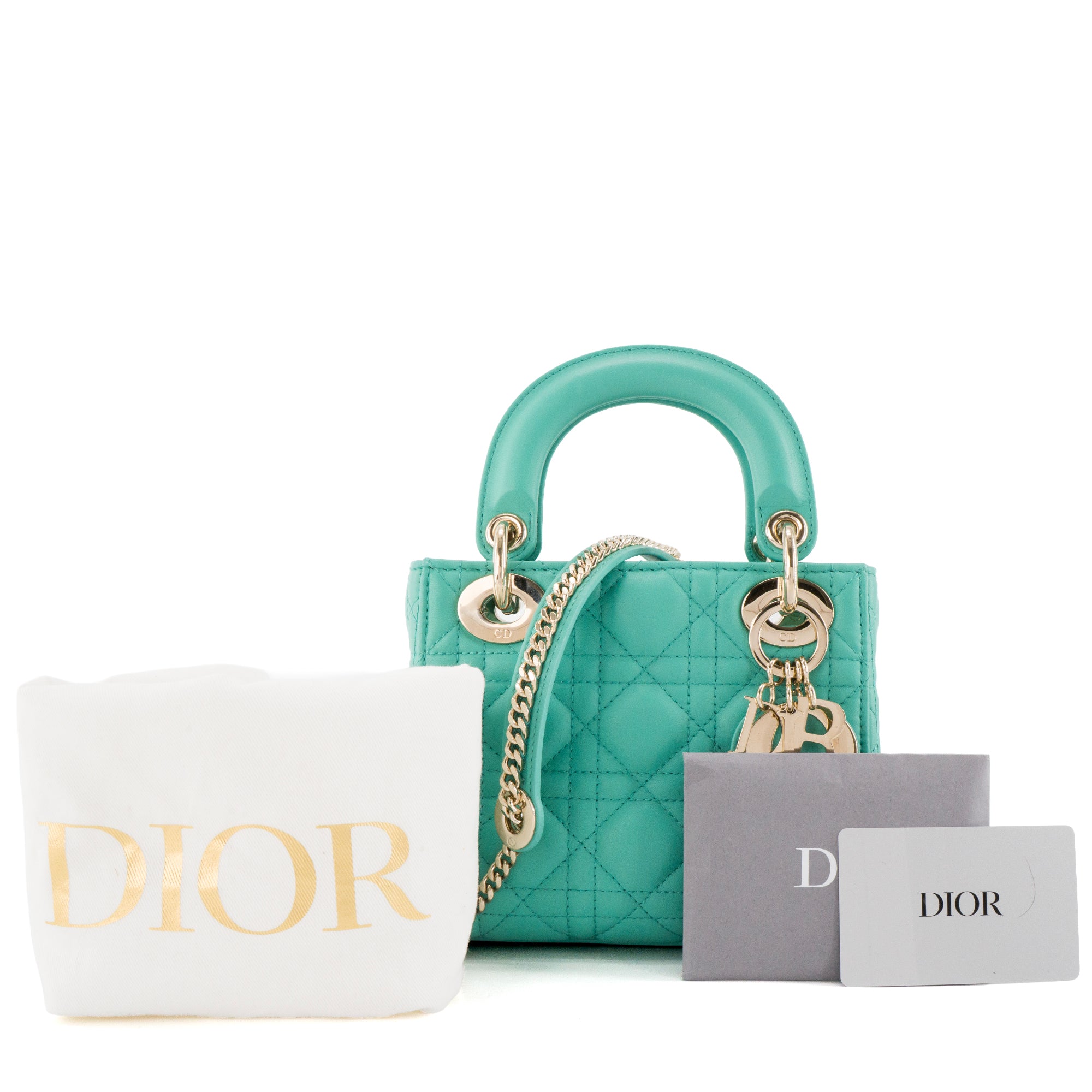 DIOR - Sac à bandoulière Lady Dior mini en cuir lisse bleu turquoise