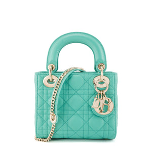 DIOR - Sac à bandoulière Lady Dior mini en cuir lisse bleu turquoise