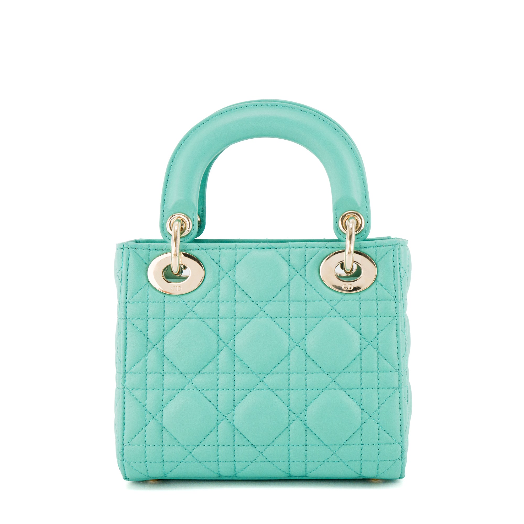 DIOR - Sac à bandoulière Lady Dior mini en cuir lisse bleu turquoise