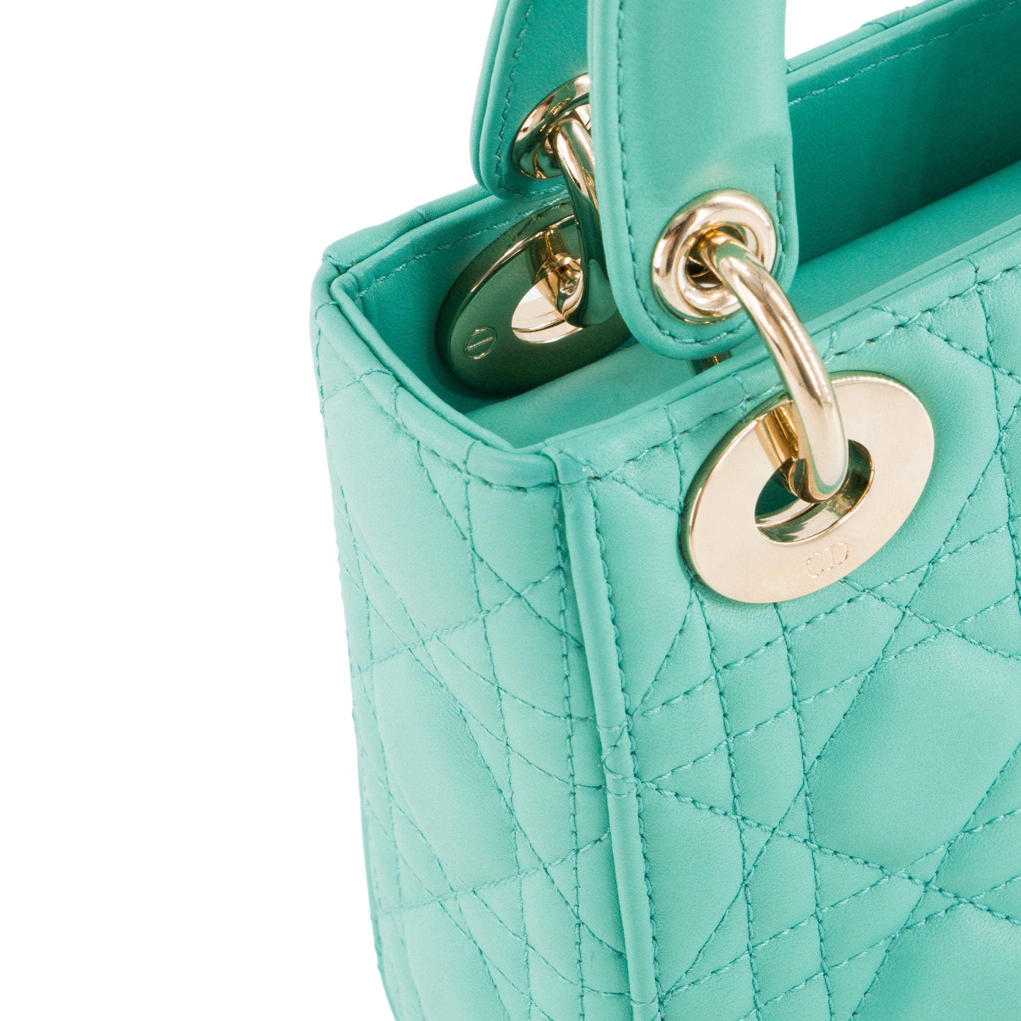 DIOR - Sac à bandoulière Lady Dior mini en cuir lisse bleu turquoise