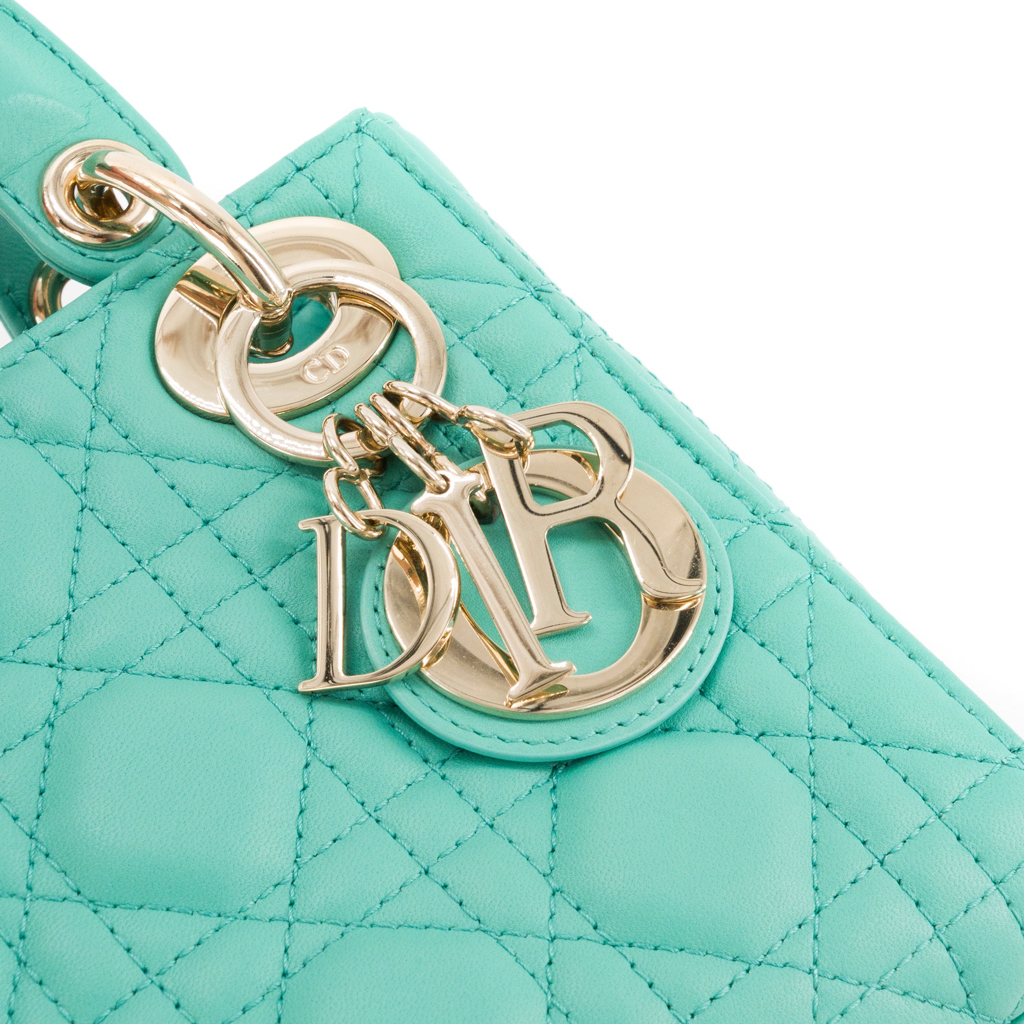 DIOR - Sac à bandoulière Lady Dior mini en cuir lisse bleu turquoise