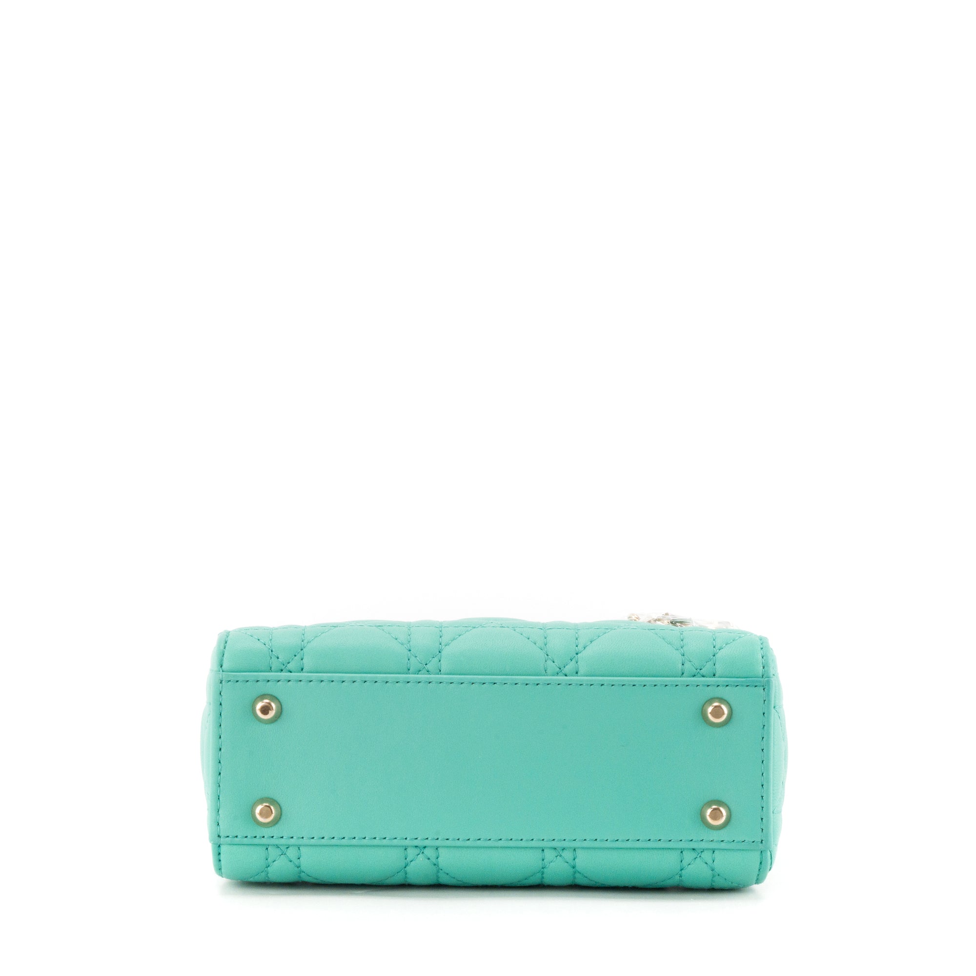 DIOR - Sac à bandoulière Lady Dior mini en cuir lisse bleu turquoise