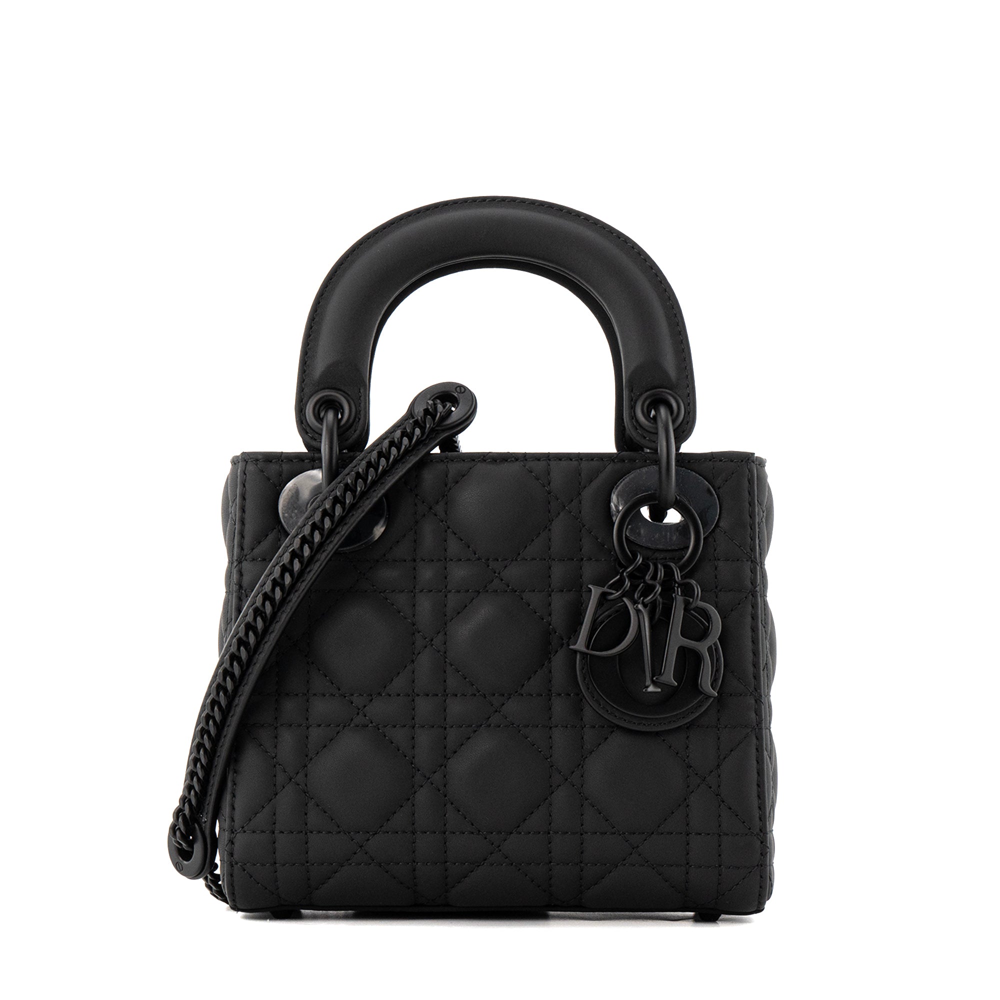 DIOR - Sac à bandoulière Lady Dior mini en cuir noir so black