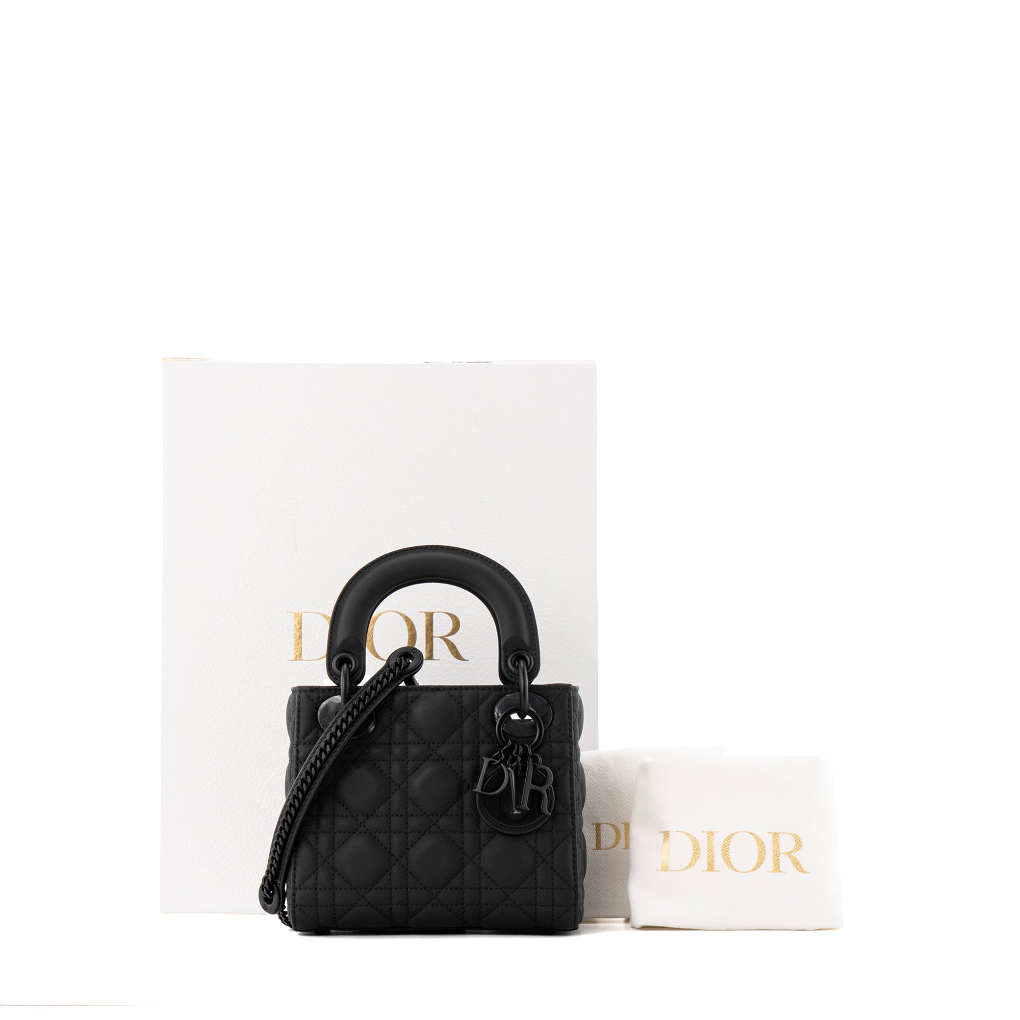 DIOR - Sac à bandoulière Lady Dior mini en cuir noir so black