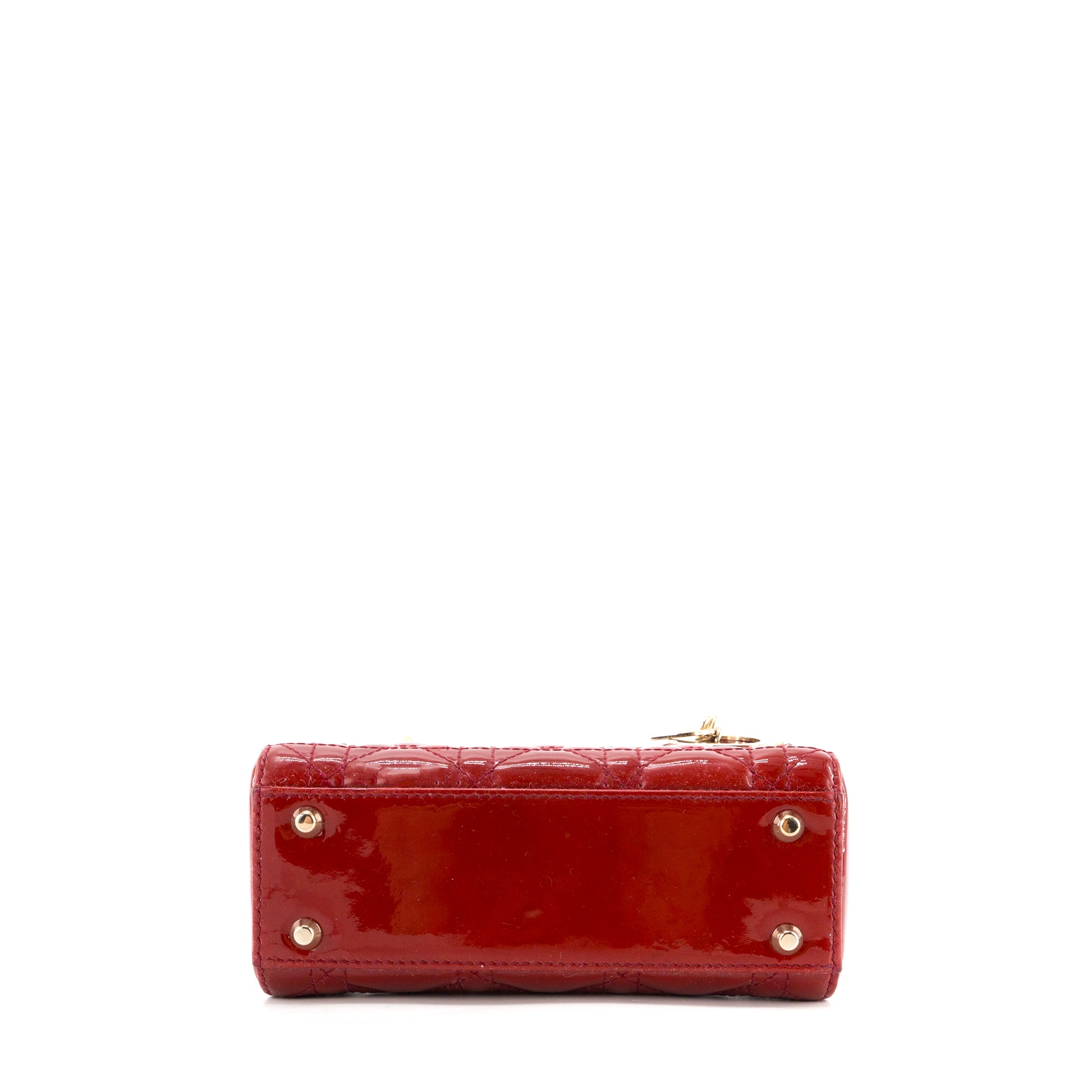 DIOR - Sac à bandoulière Lady Dior mini en cuir verni bordeaux