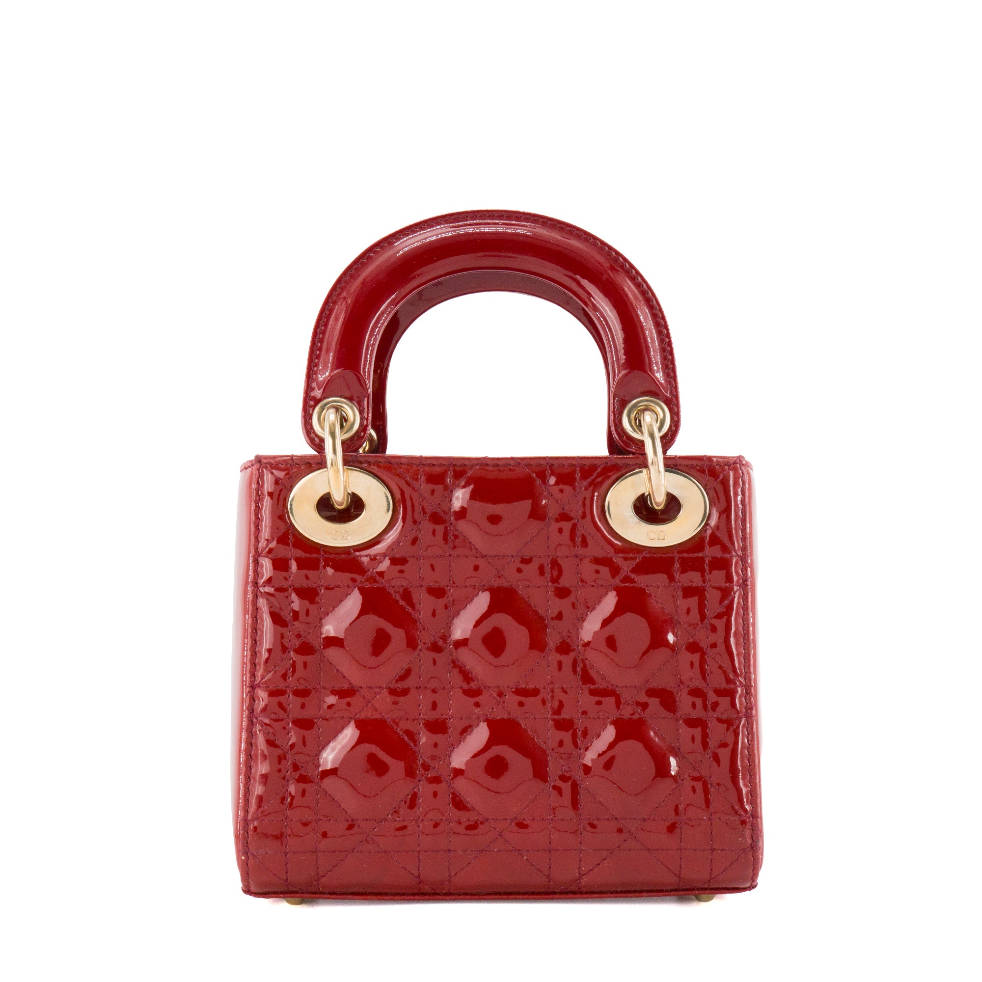 DIOR - Sac à bandoulière Lady Dior mini en cuir verni bordeaux