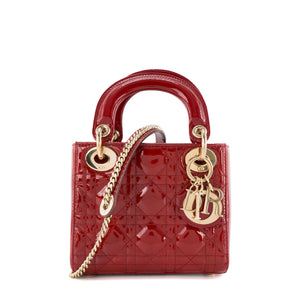 DIOR - Sac à bandoulière Lady Dior mini en cuir verni bordeaux