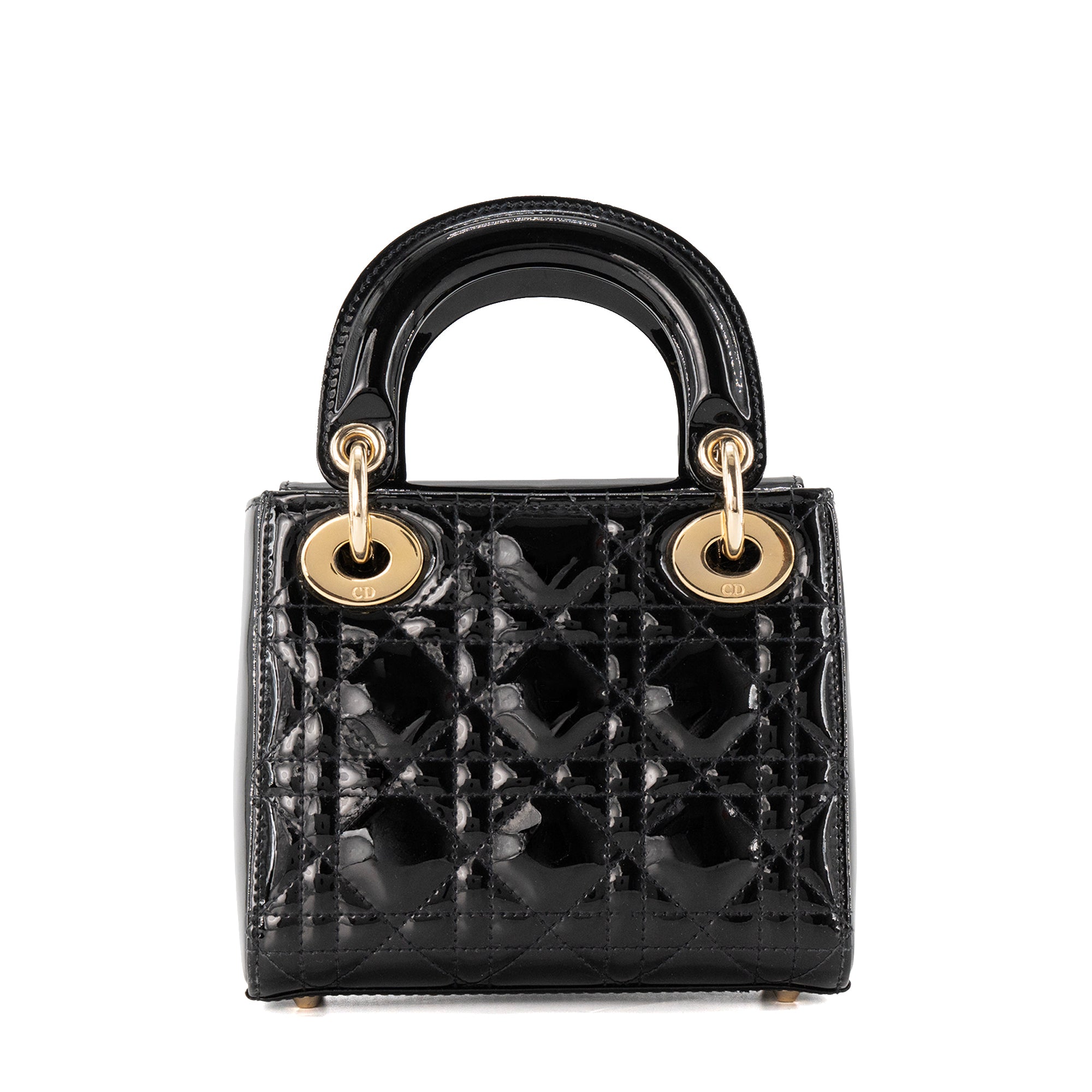 DIOR - Sac à bandoulière Lady Dior Mini Dior en cuir verni noir
