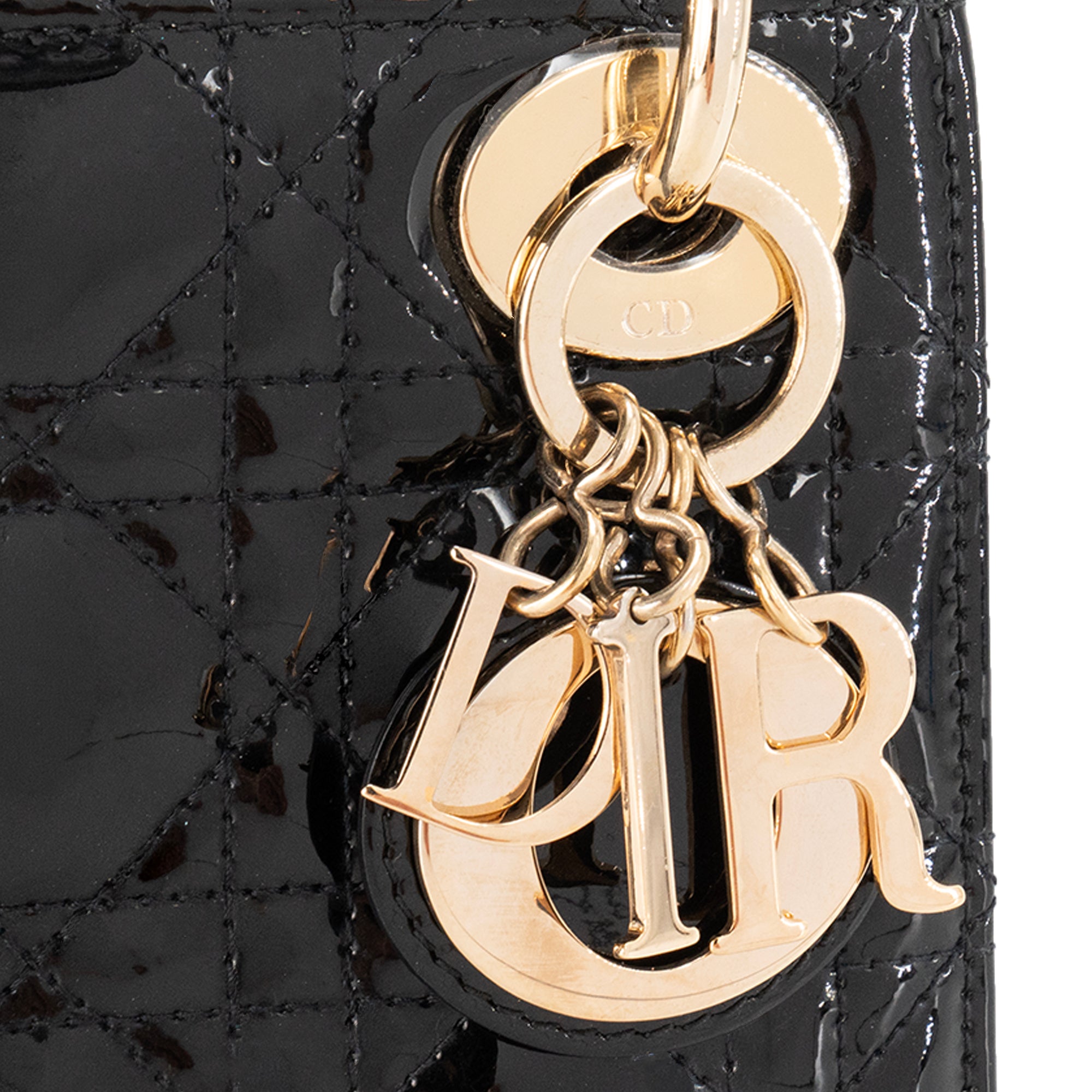DIOR - Sac à bandoulière Lady Dior Mini Dior en cuir verni noir