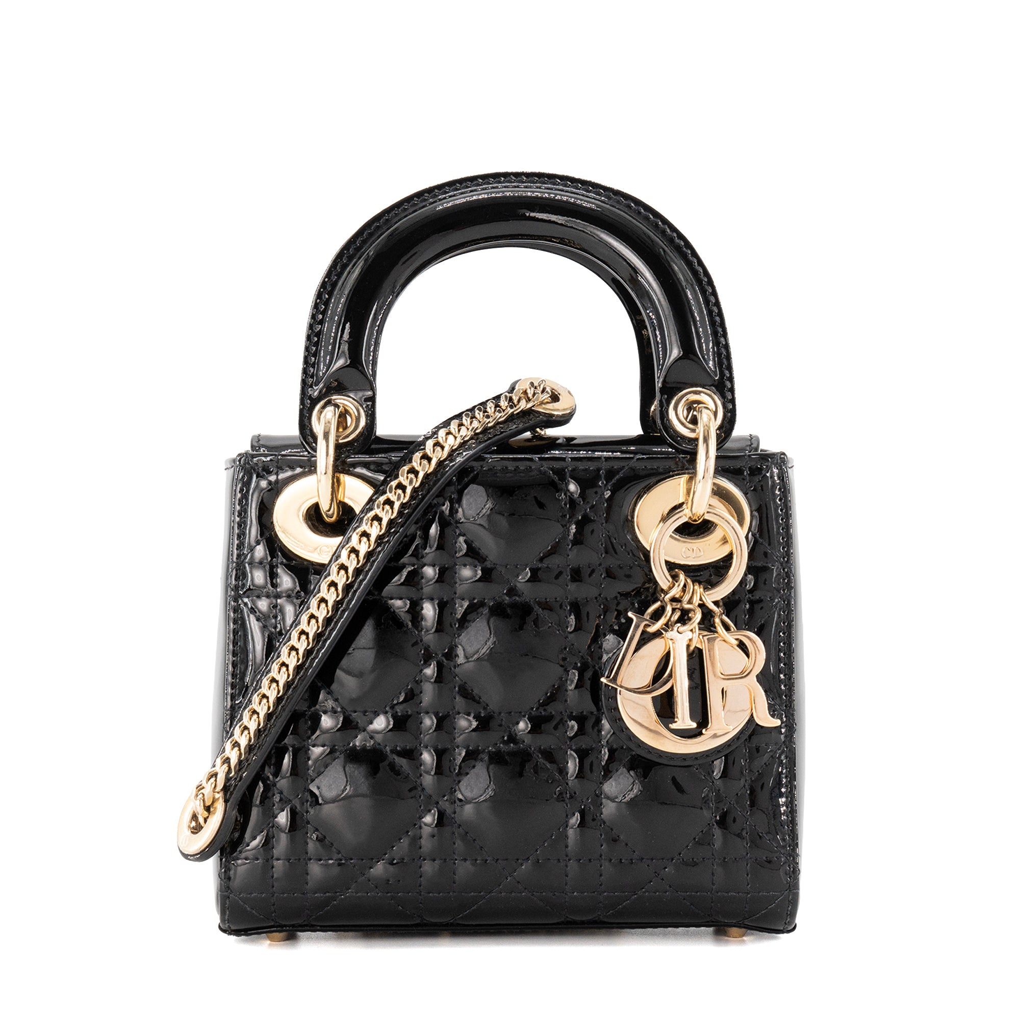 DIOR - Sac à bandoulière Lady Dior Mini Dior en cuir verni noir
