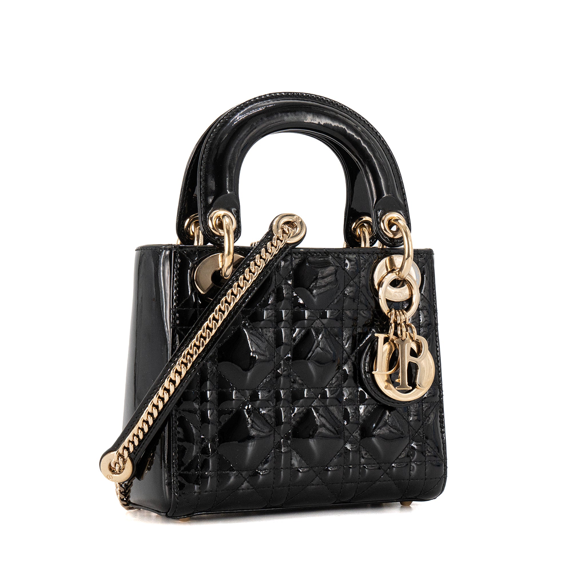 DIOR - Sac à bandoulière Lady Dior mini en cuir verni noir