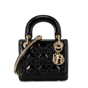 DIOR - Sac à bandoulière Lady Dior mini en cuir verni noir