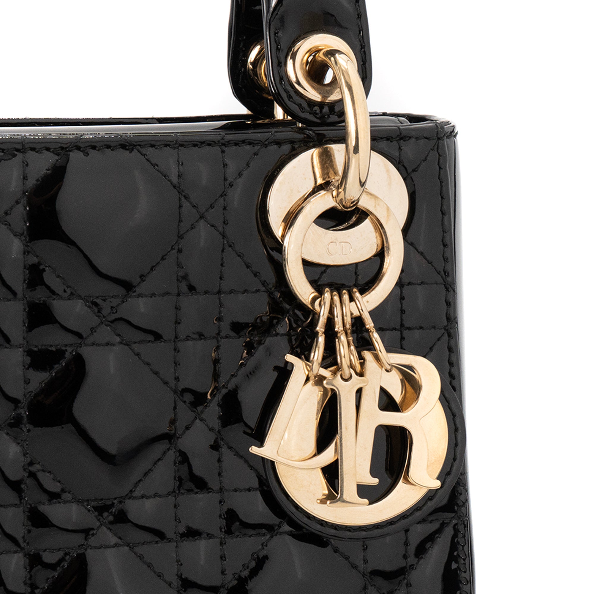 DIOR - Sac à bandoulière Lady Dior mini en cuir verni noir