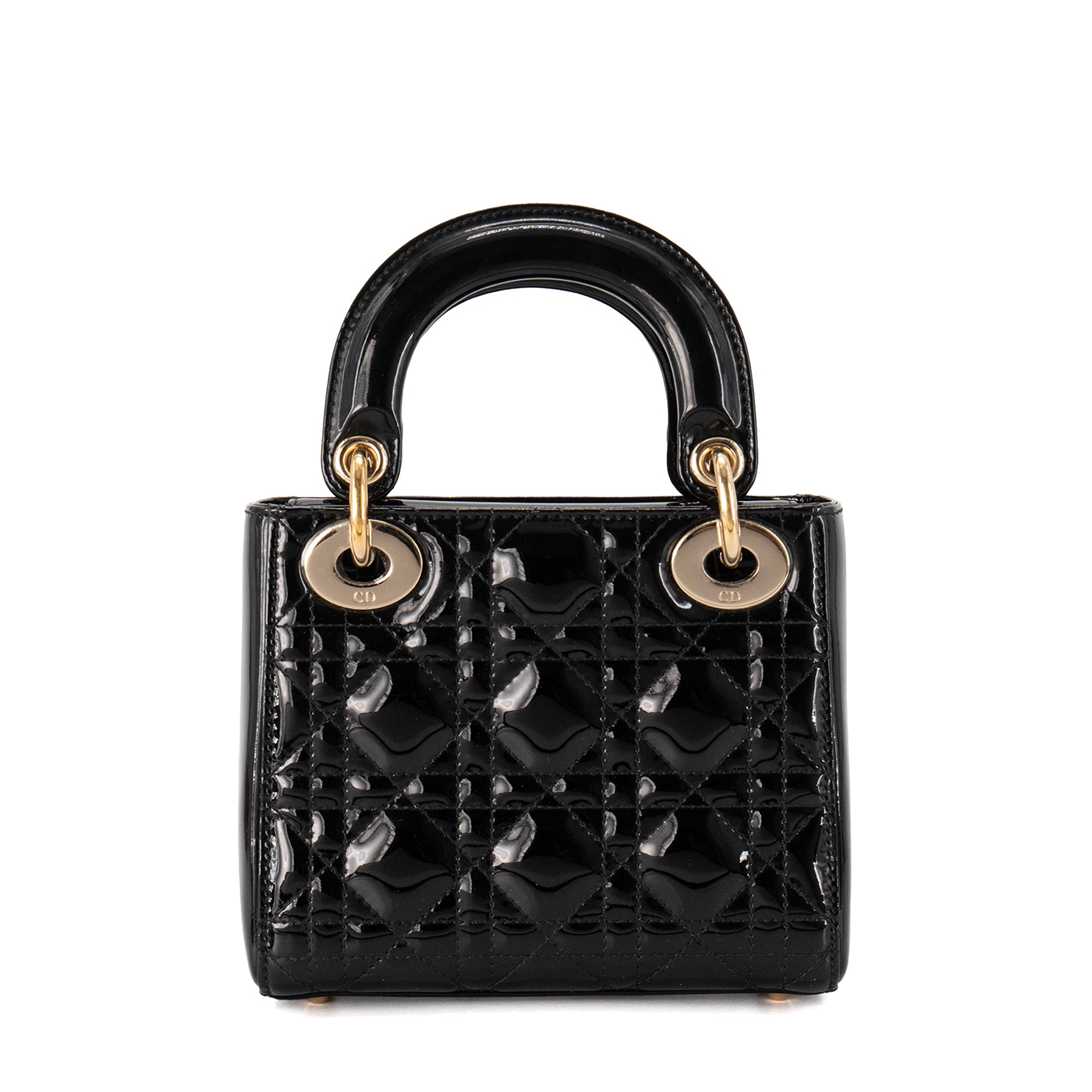 DIOR - Sac à bandoulière Lady Dior mini en cuir verni noir