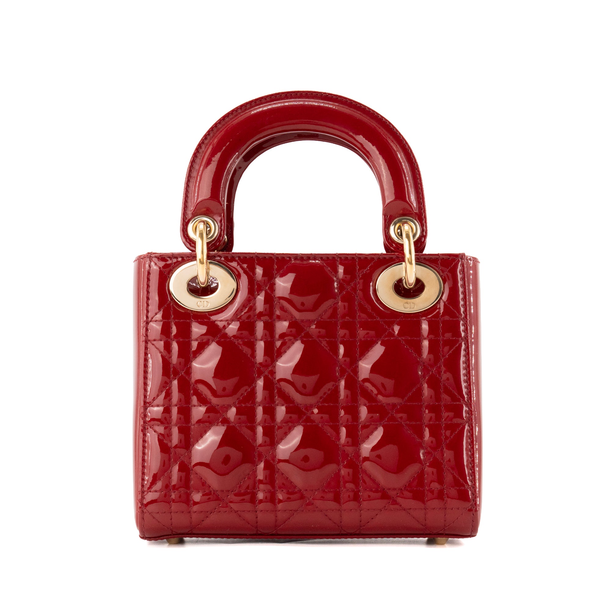 DIOR - Sac à bandoulière Lady Dior Mini en cuir cannage verni rouge