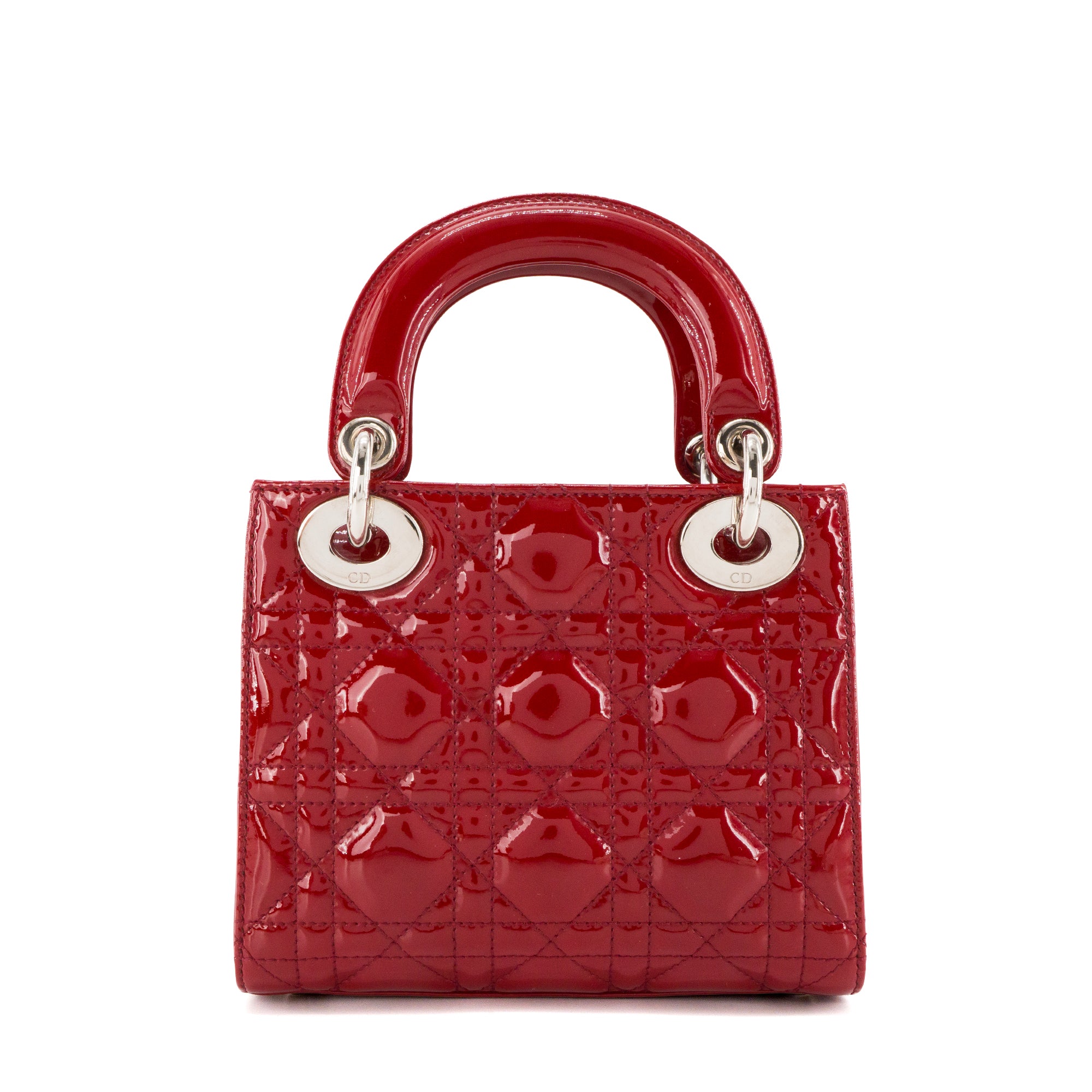 DIOR - Sac à bandoulière Lady Dior mini en cuir verni rouge