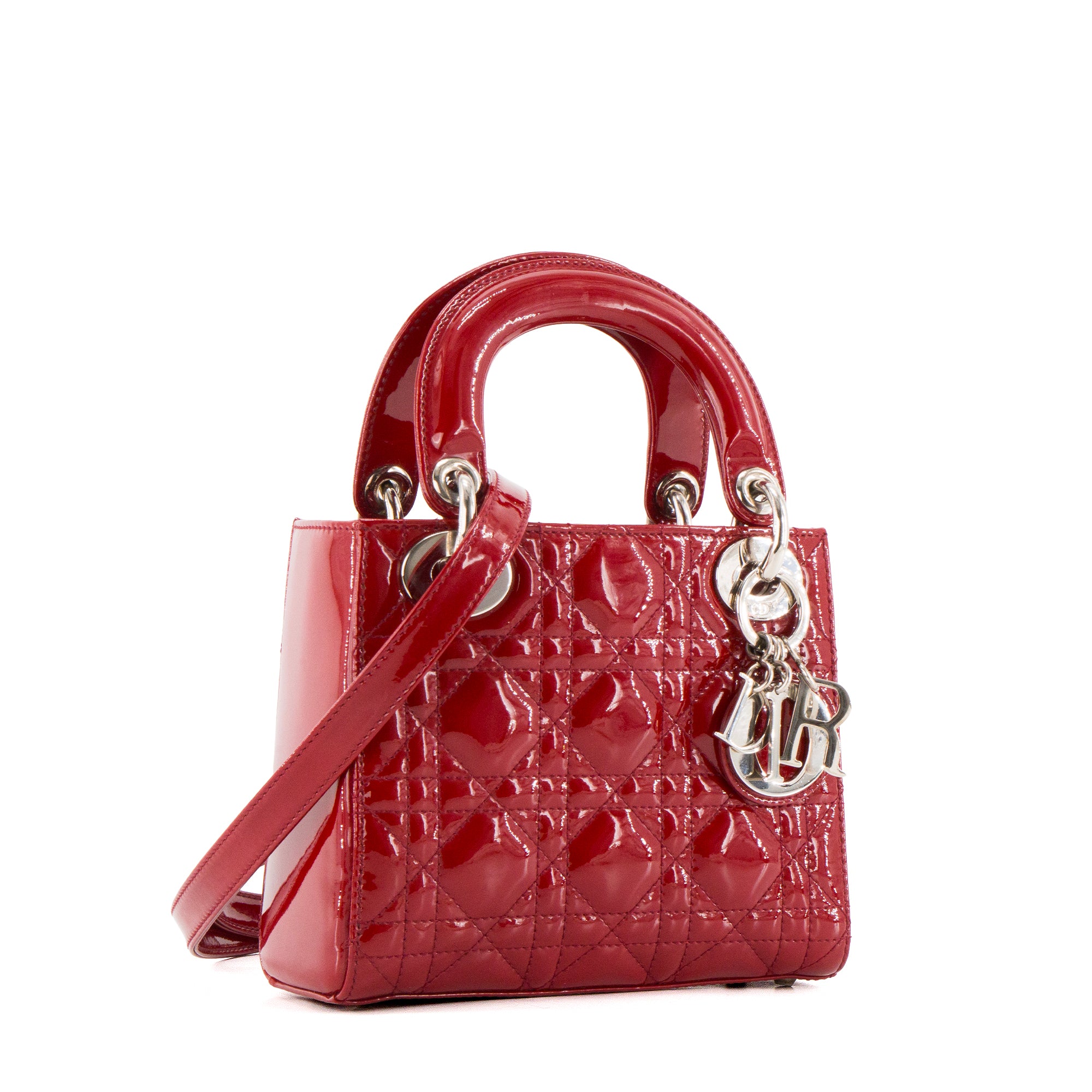DIOR - Sac à bandoulière Lady Dior mini en cuir verni rouge