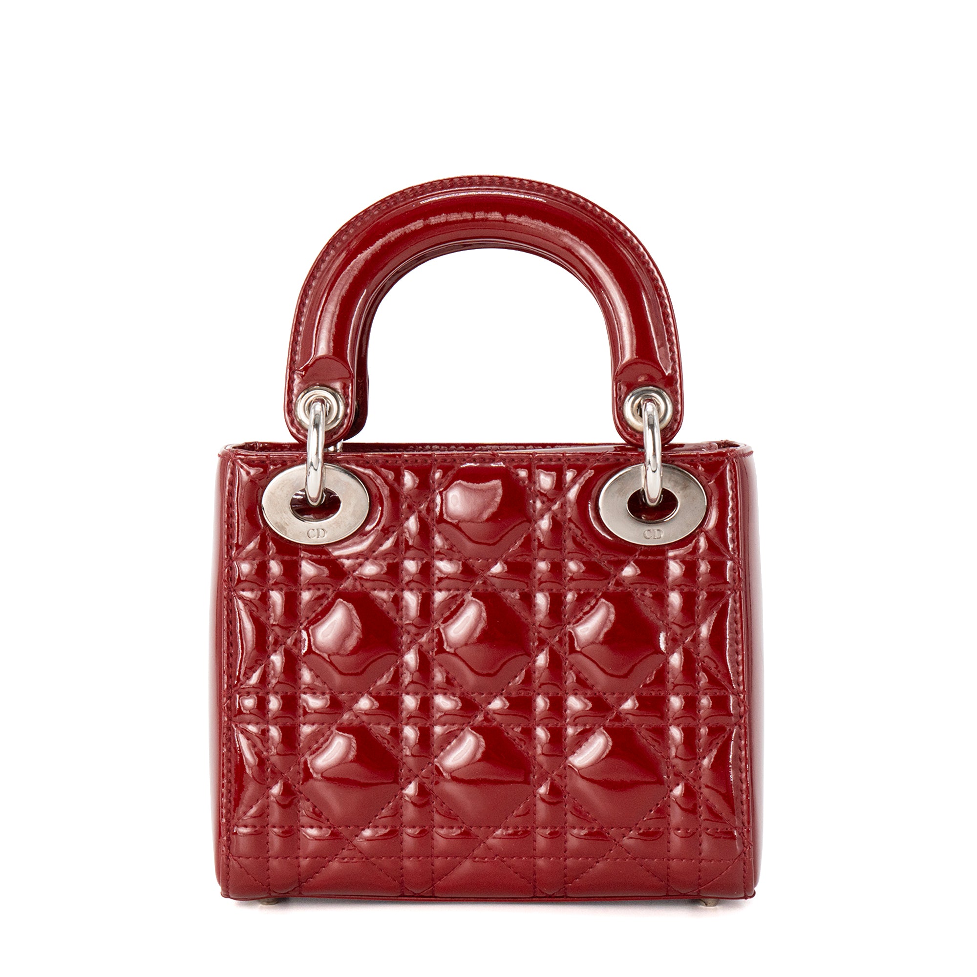 DIOR - Sac à bandoulière Lady Dior mini en cuir verni rouge