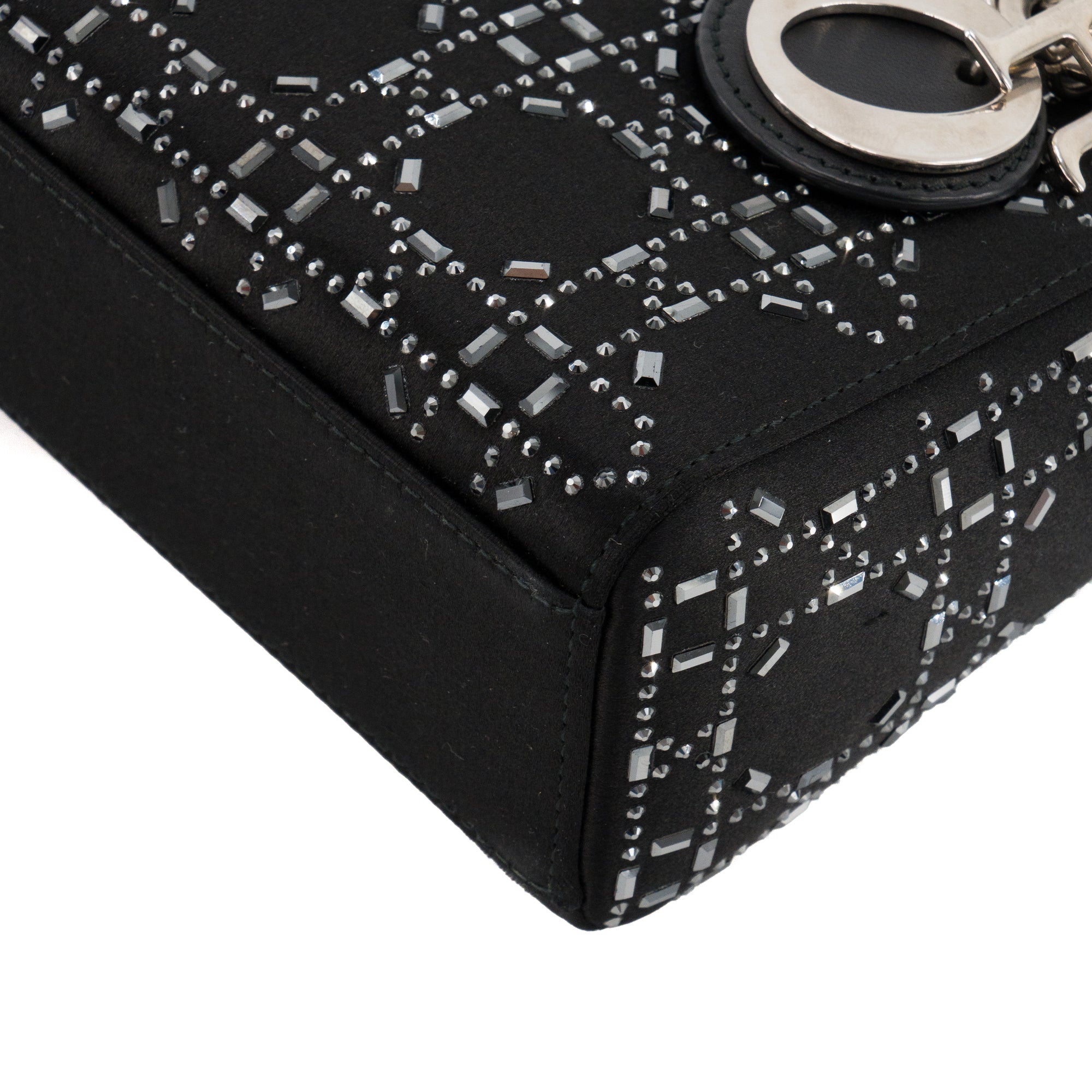 DIOR - Sac à bandoulière Lady Dior mini en satin à strass noir