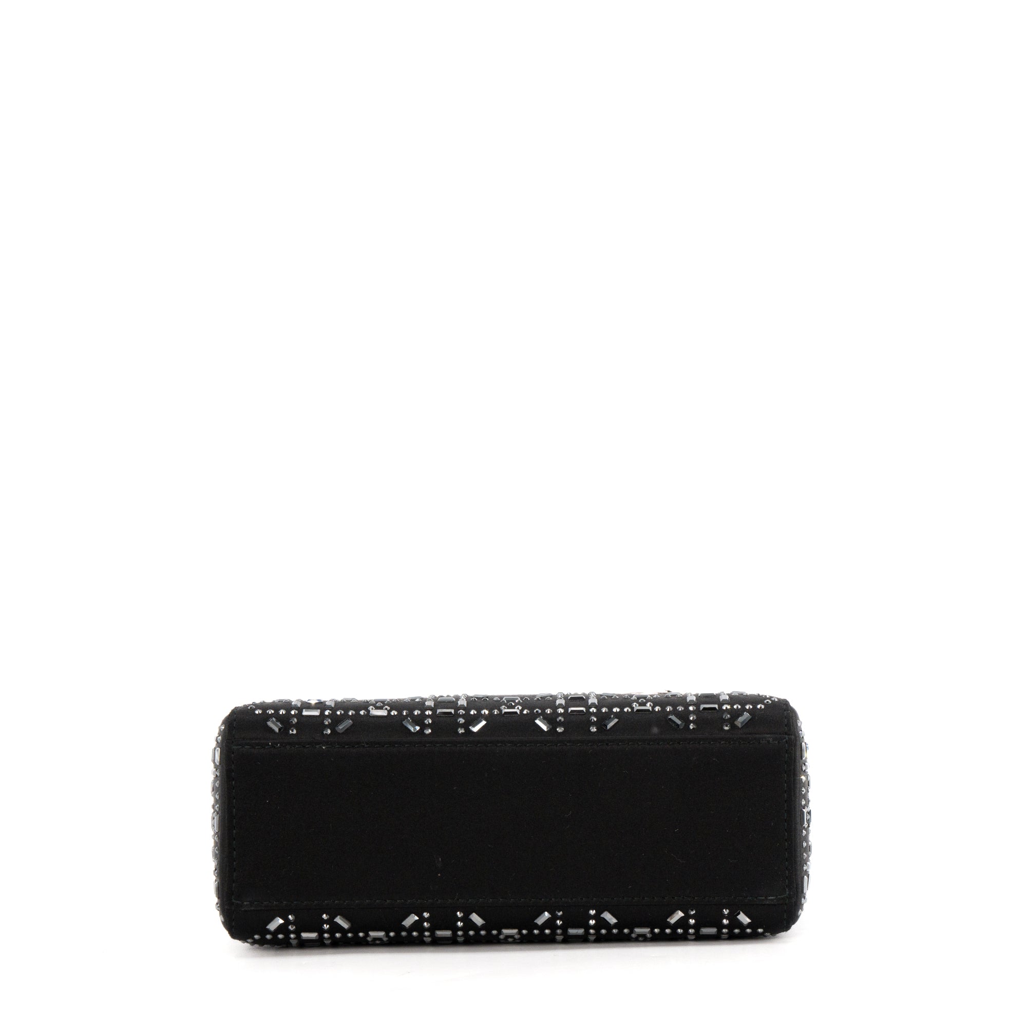 DIOR - Sac à bandoulière Lady Dior mini en satin à strass noir