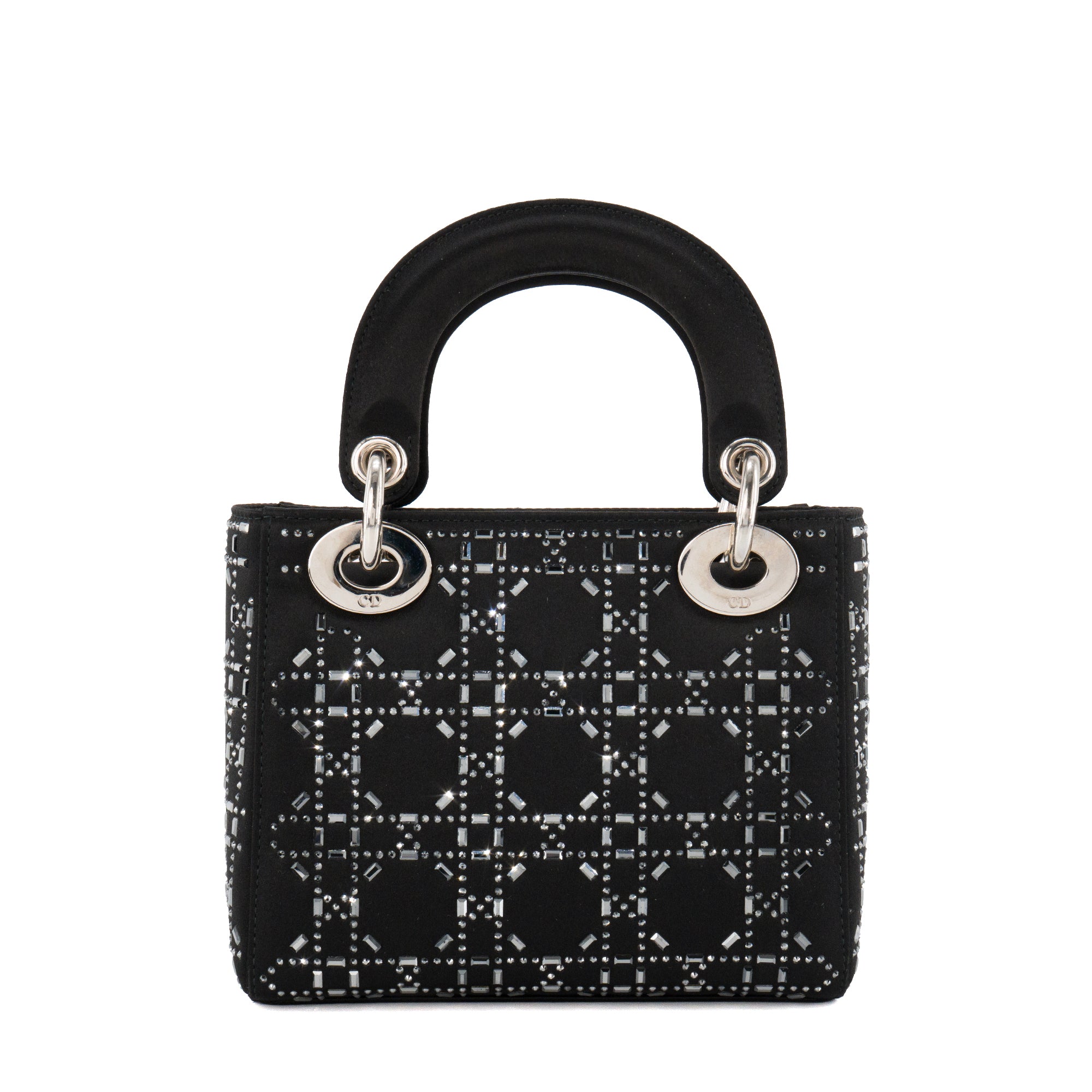 DIOR - Sac à bandoulière Lady Dior mini en satin à strass noir