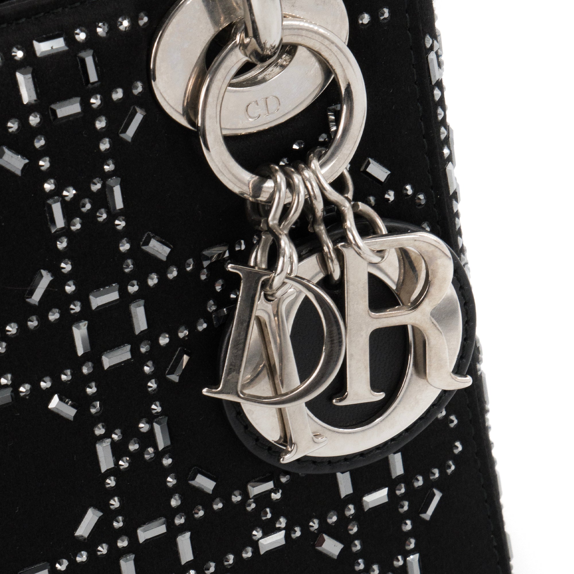 DIOR - Sac à bandoulière Lady Dior mini en satin à strass noir