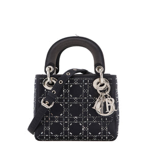DIOR - Sac à bandoulière Lady Dior mini en satin bleu nuit et strass