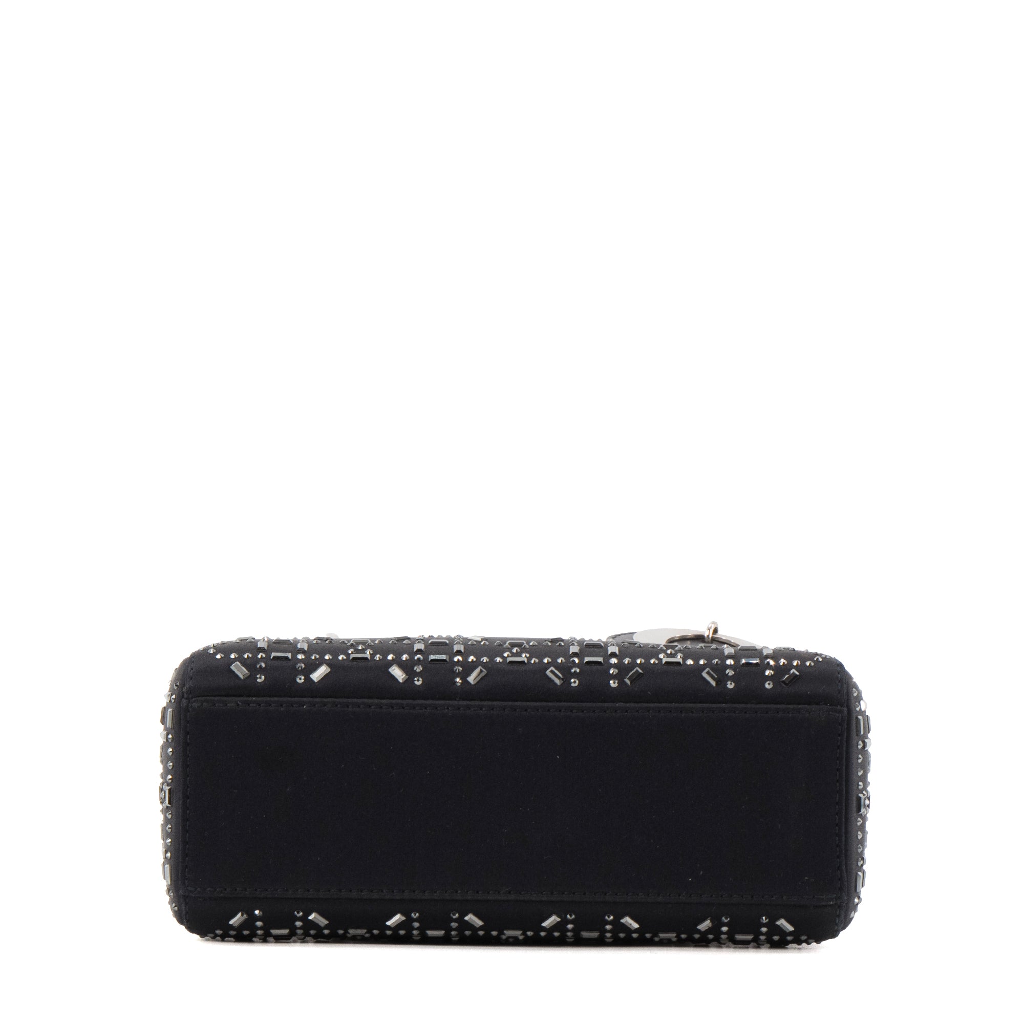 DIOR - Sac à bandoulière Lady Dior mini en satin bleu nuit et strass