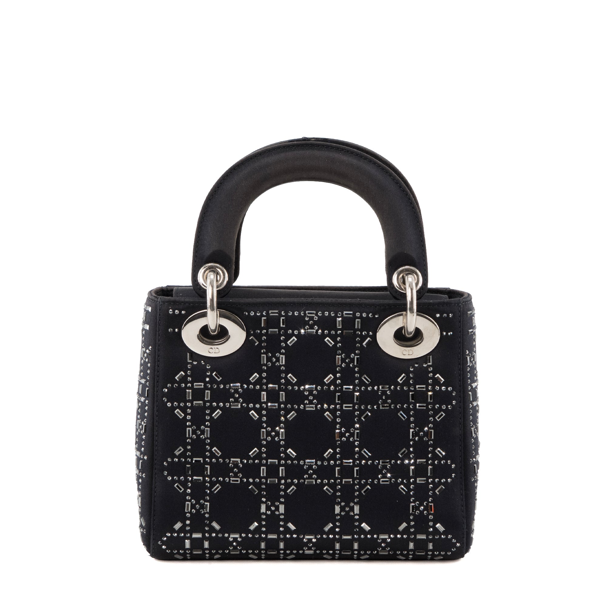 DIOR - Sac à bandoulière Lady Dior mini en satin bleu nuit et strass