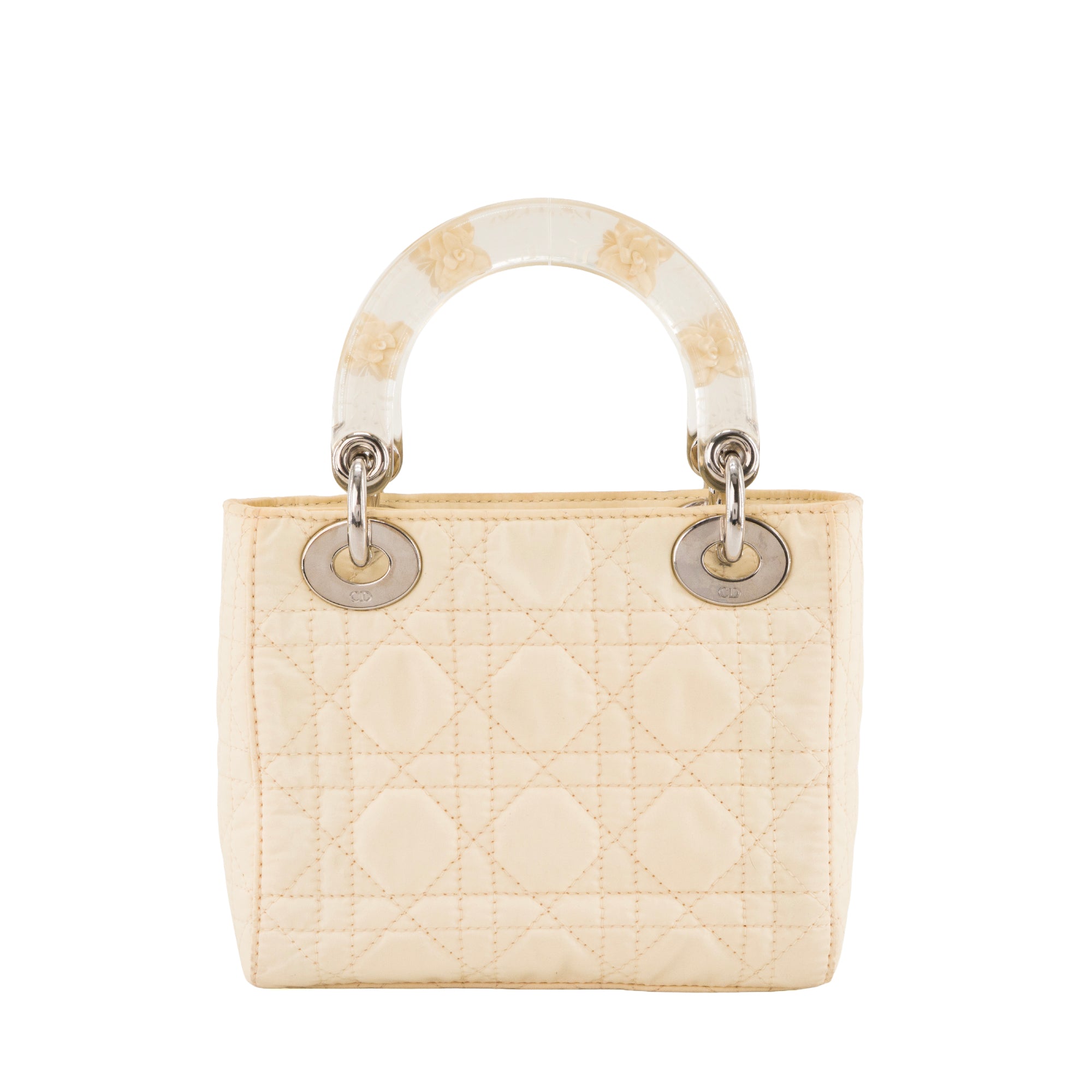 DIOR - Sac à bandoulière Lady Dior mini en toile cannage jaune clair et acétate transparent