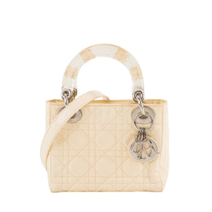 DIOR - Sac à bandoulière Lady Dior mini en toile cannage jaune clair et acétate transparent