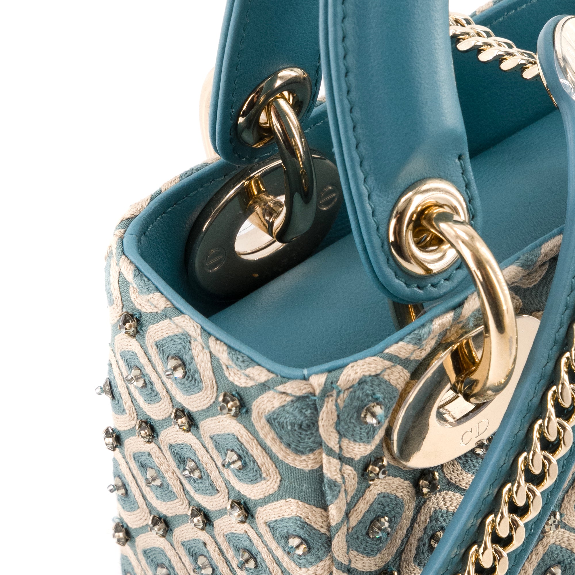 DIOR - Sac à bandoulière Lady Dior mini en toile et cuir bleu édition limitée