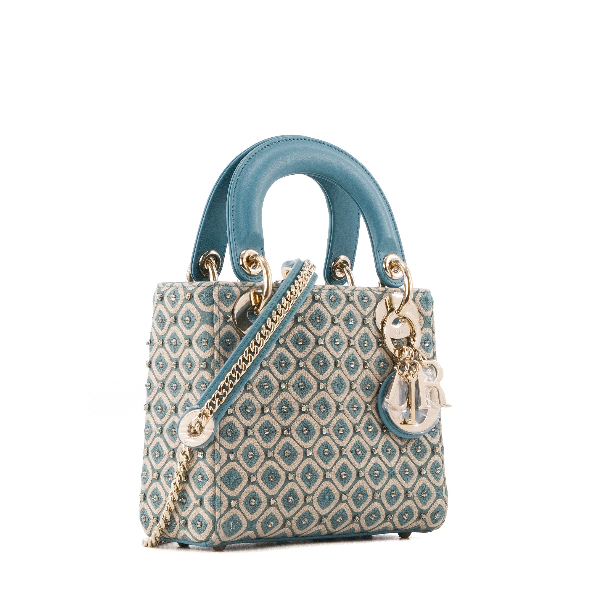 DIOR - Sac à bandoulière Lady Dior mini en toile et cuir bleu édition limitée
