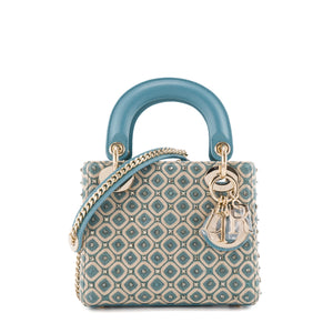 DIOR - Sac à bandoulière Lady Dior mini en toile et cuir bleu édition limitée