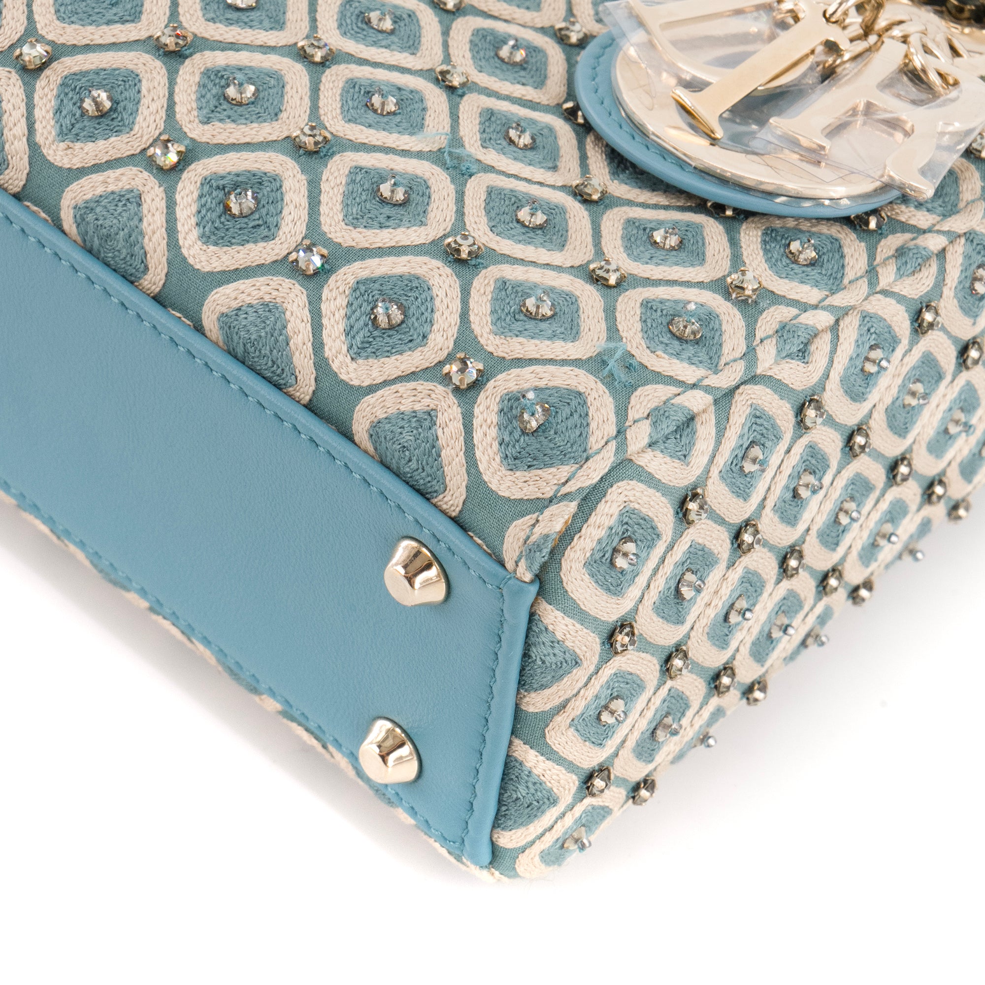 DIOR - Sac à bandoulière Lady Dior mini en toile et cuir bleu édition limitée