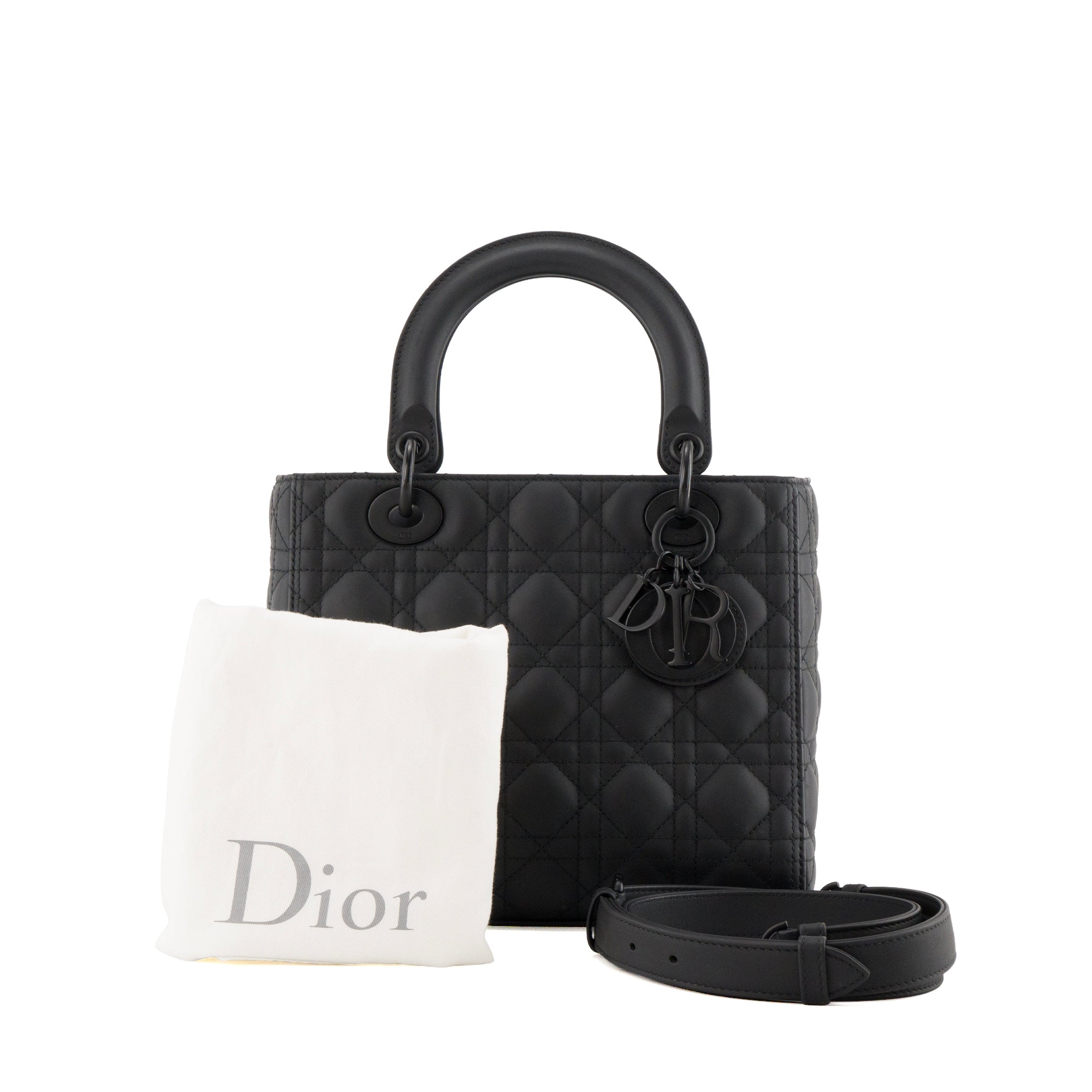 DIOR - Sac à bandoulière Lady Dior Moyen Dior en cuir cannage full black