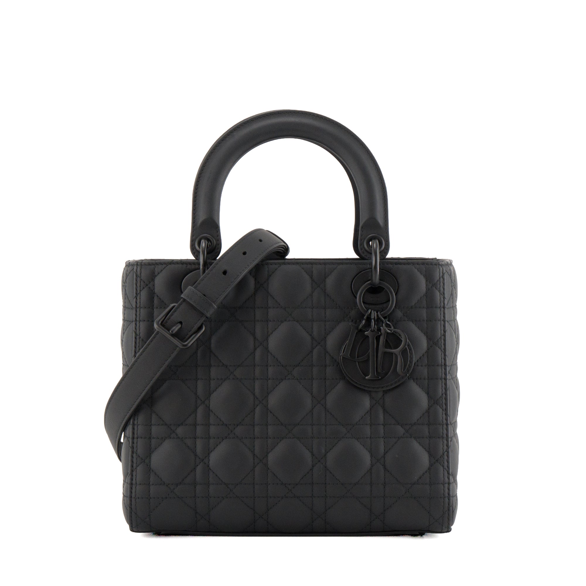 DIOR - Sac à bandoulière Lady Dior Moyen Dior en cuir cannage full black